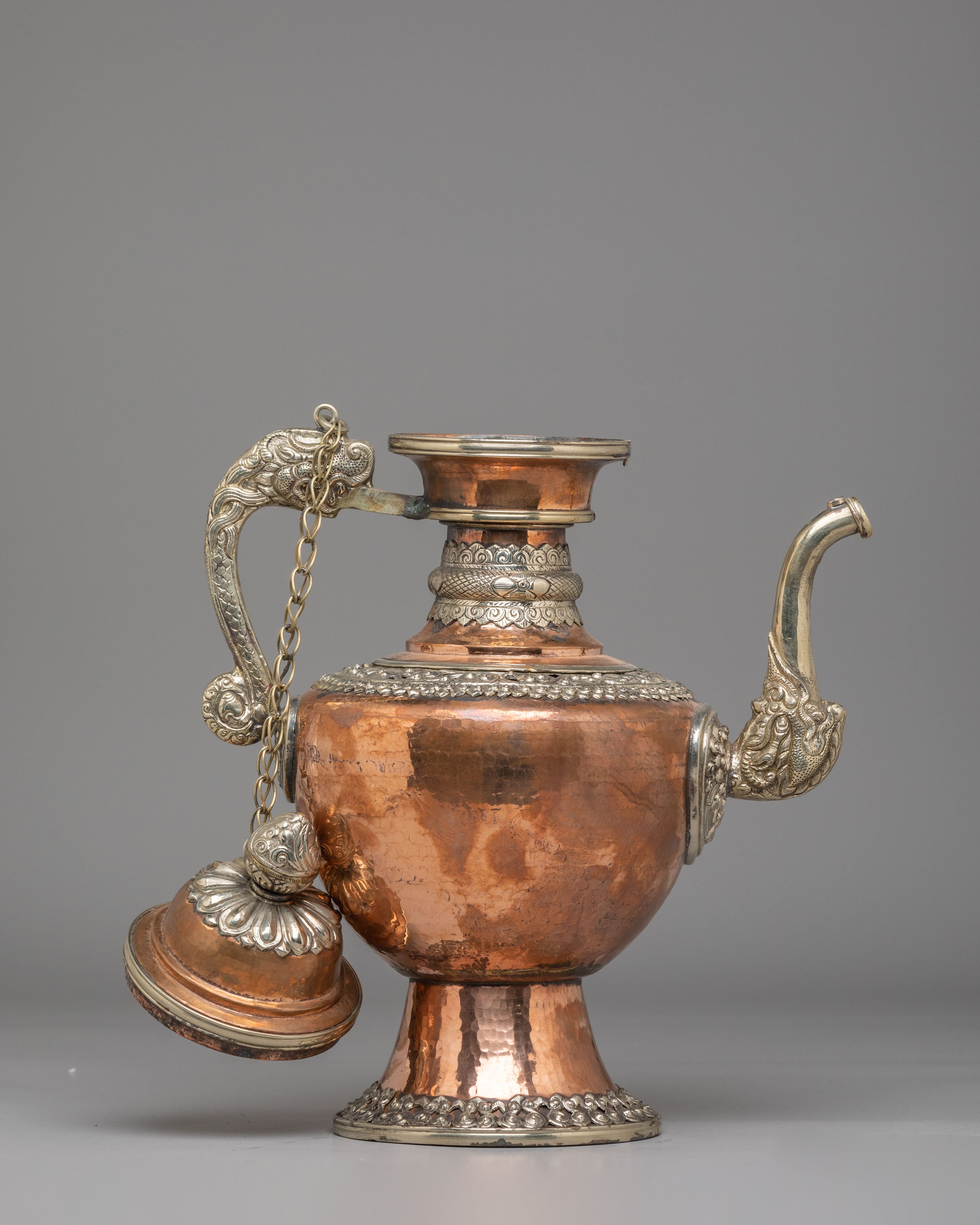 Himalayan Sacred Tea Pot Set | Handcrafted Copper and White Metal Vessels