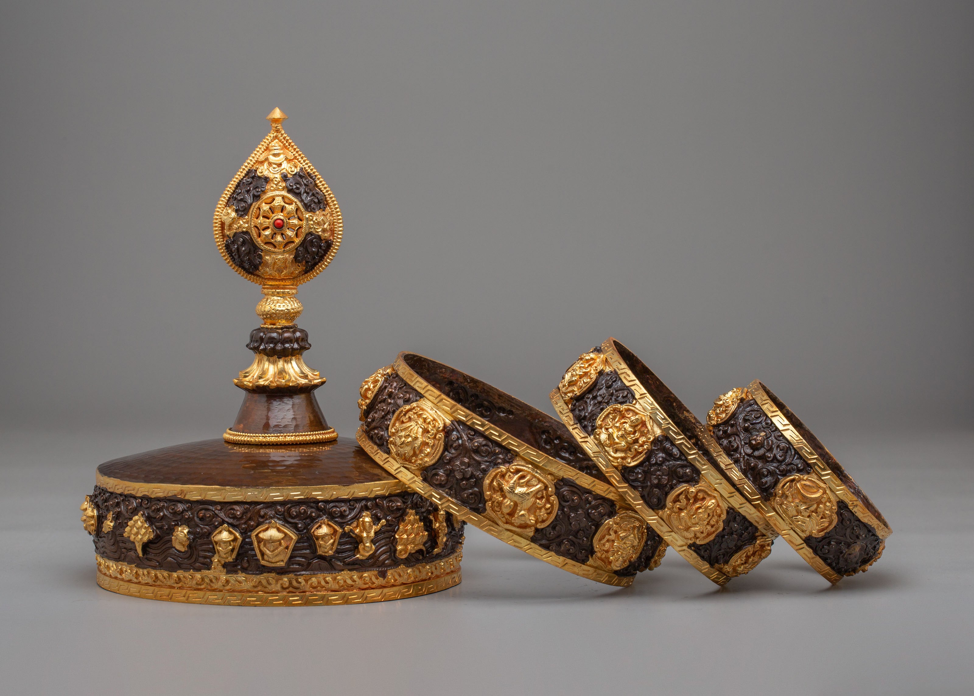 Ceremonial Altar Mandala Offering | Gold Plated Copper Buddhist Ritual Art