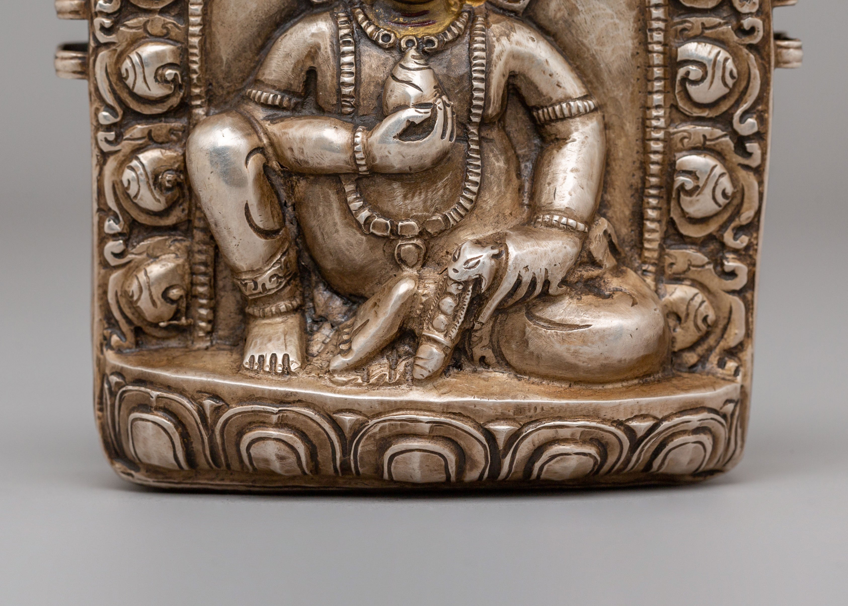 Spiritual Dzambhala Ghau Box | Silver Buddhist Treasure Box