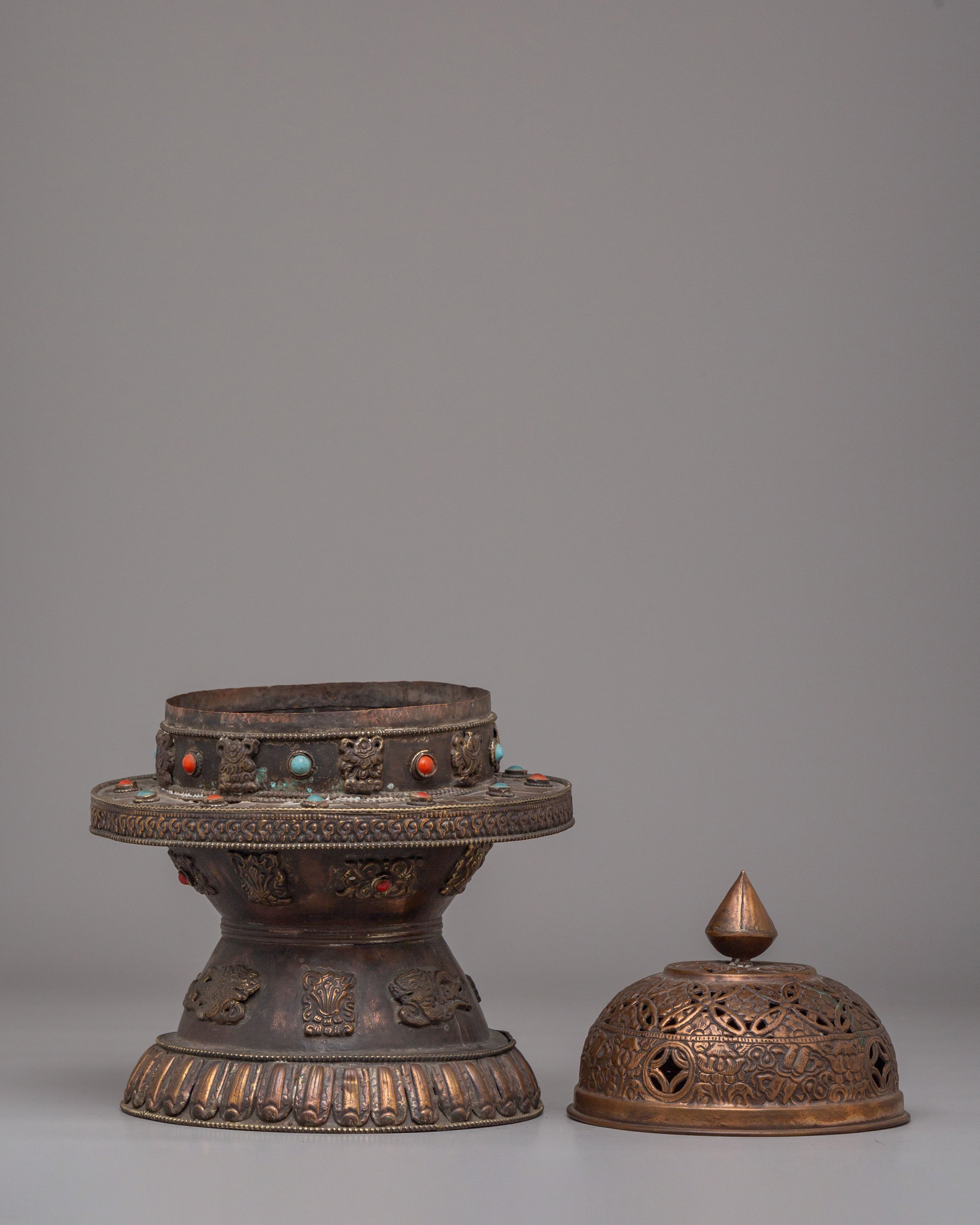Incense Holder For Ritual | Copper Body With Gemstones