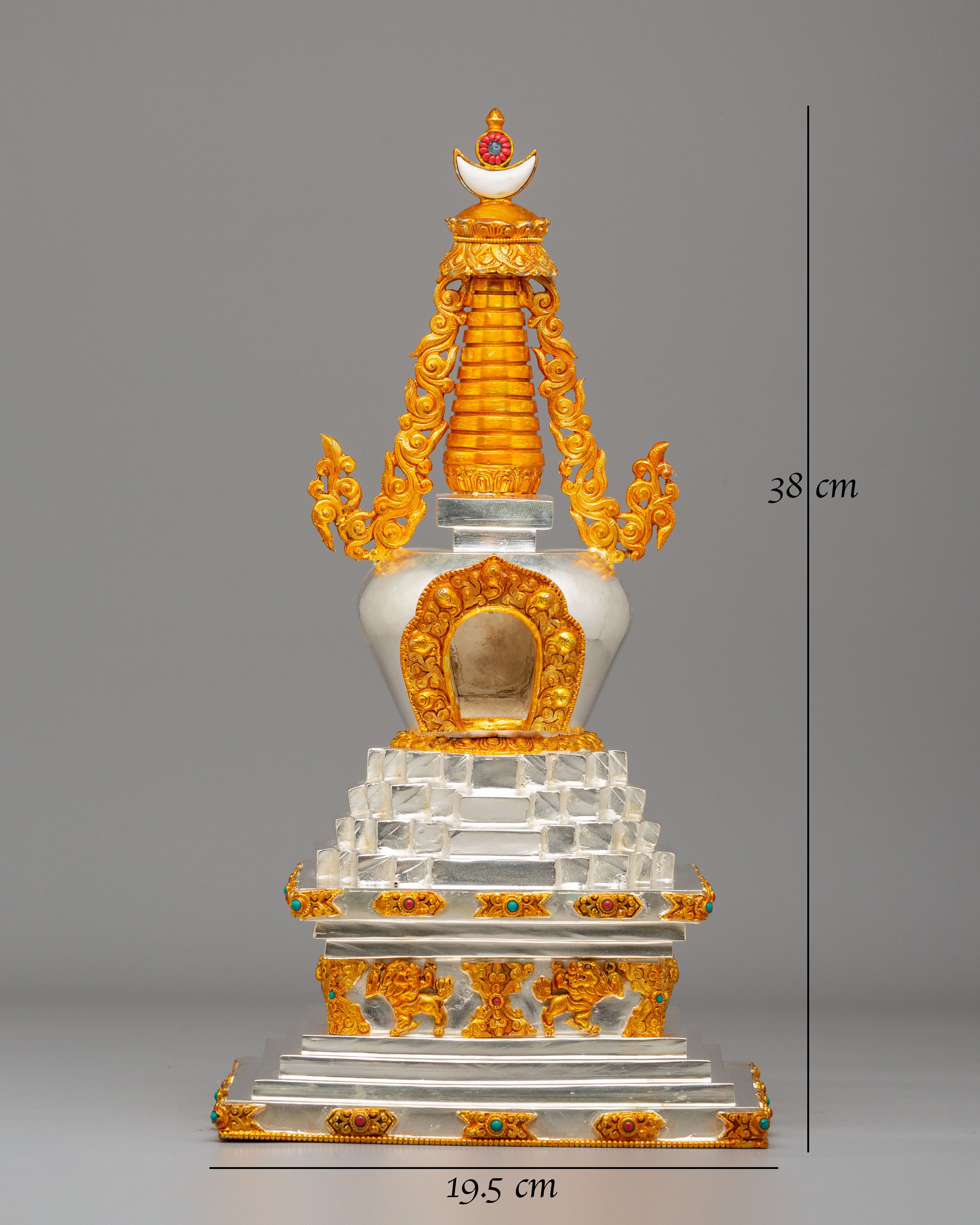 Scared Tibetan Stupa | Gold Plated Copper Stupa for Home Decor