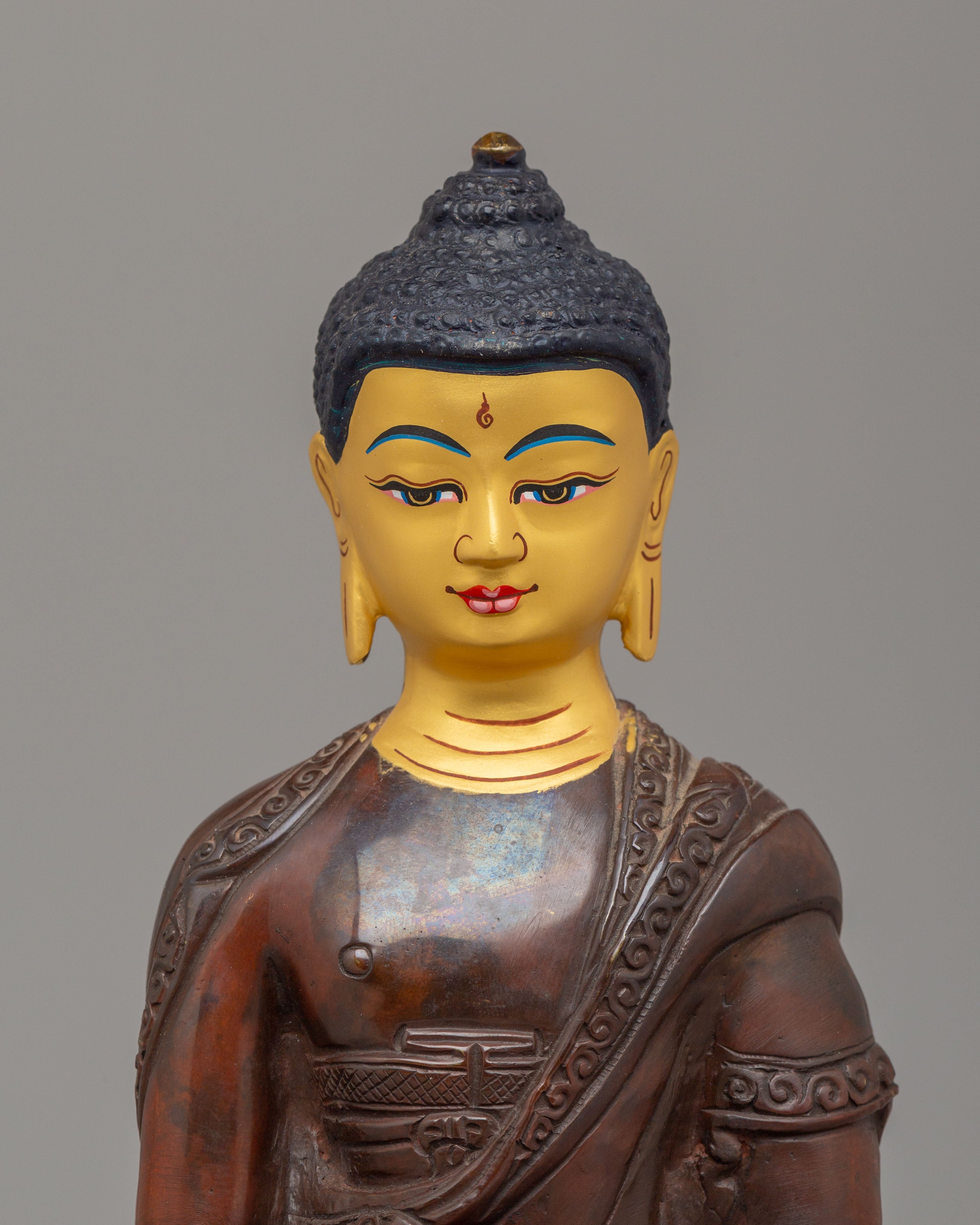 Shakyamuni Buddha Statue for Shrine | Handcrafted Oxidized Copper Statue
