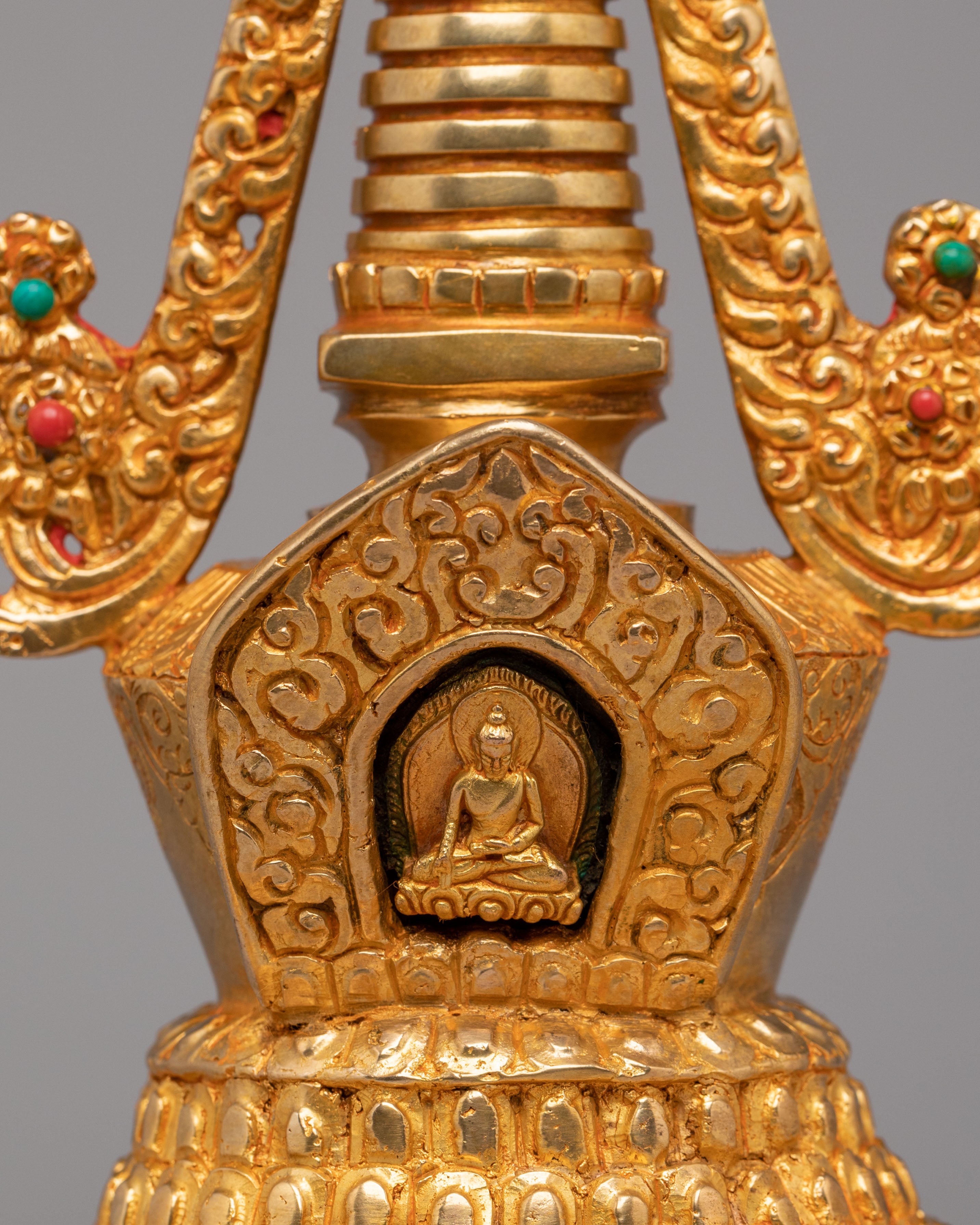 Handmade Lotus Blossom Stupa | Tibetan Copper Stupa for Spiritual Decor
