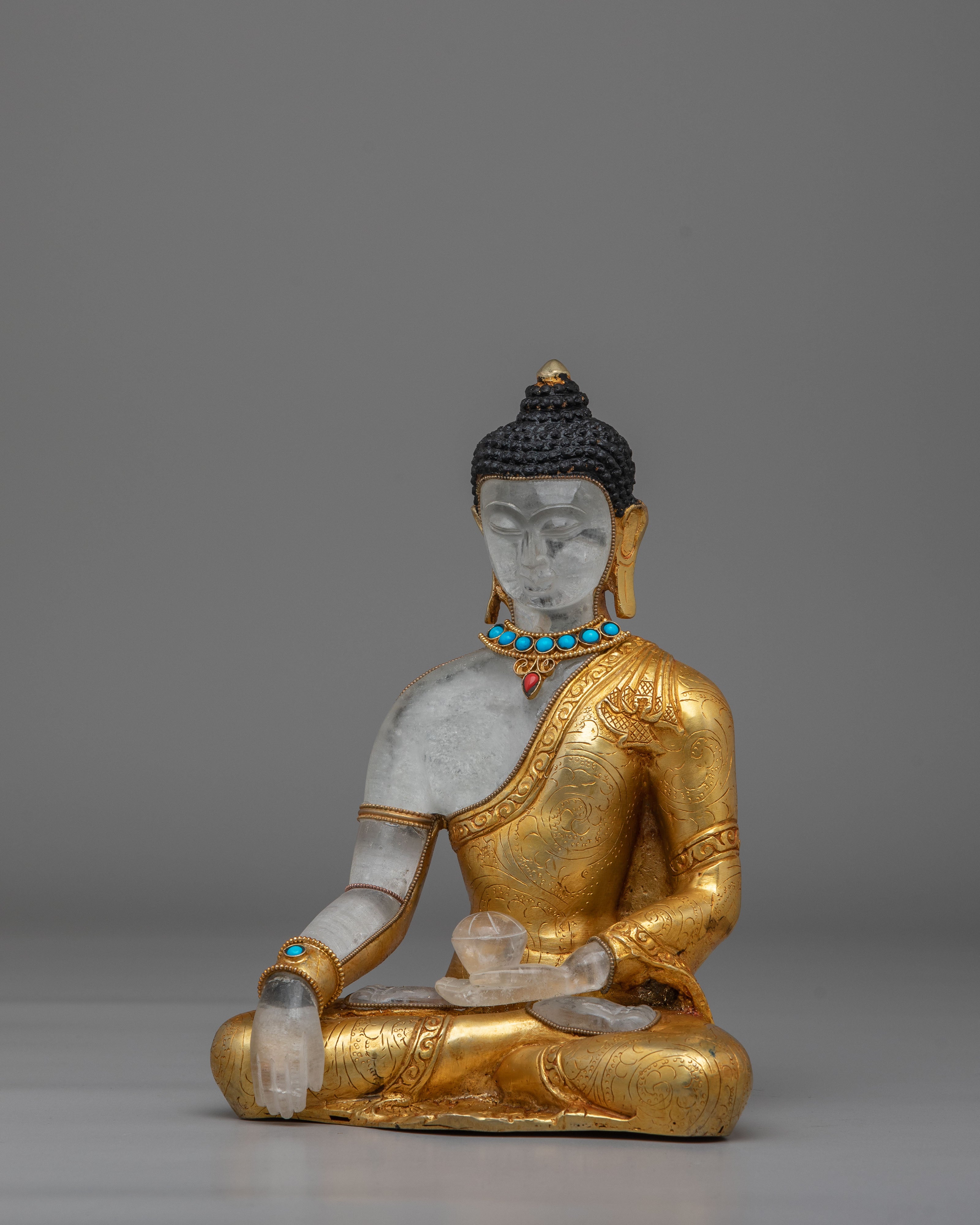 Tibetan Buddhist Shakyamuni Buddha Statue | Handcrafted Copper Crystal Artwork