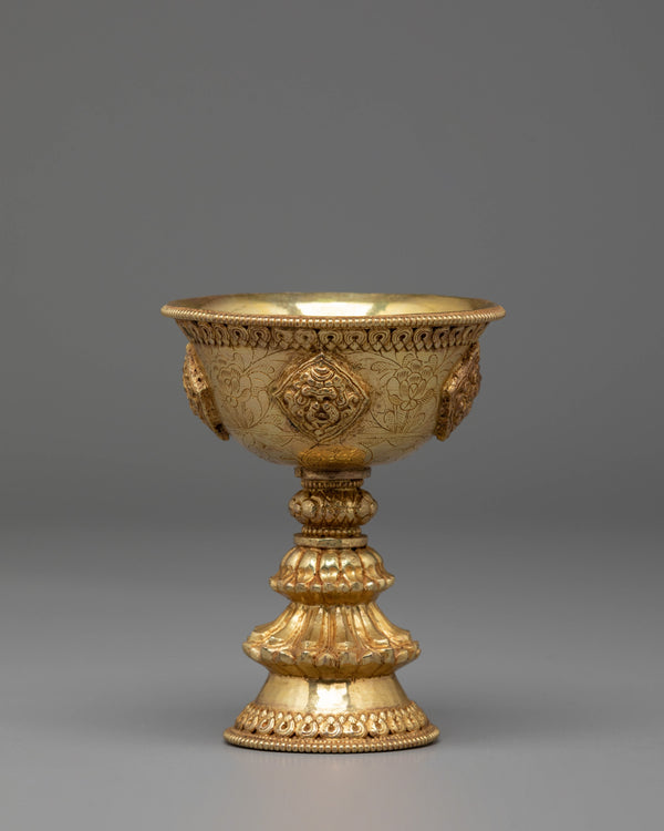 Light Offering Tibetan Butter Lamp | Handcrafted Copper Lamp with Fire Gold Finish