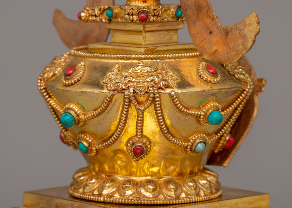 Tibetan Ritual Enlightenment Stupa | Gold Plated Copper Stupa