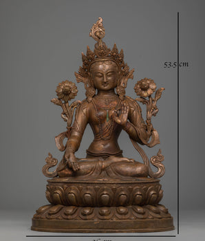 Sacred Statue of Green Tara | Oxidized Copper Buddha Statue for Meditation and Altar