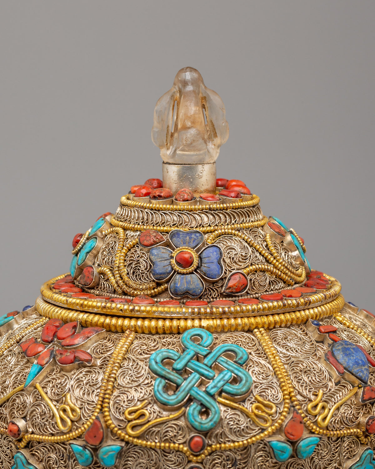Traditional Offering Rice Pot | Filigree Silver Buddhist Vessel