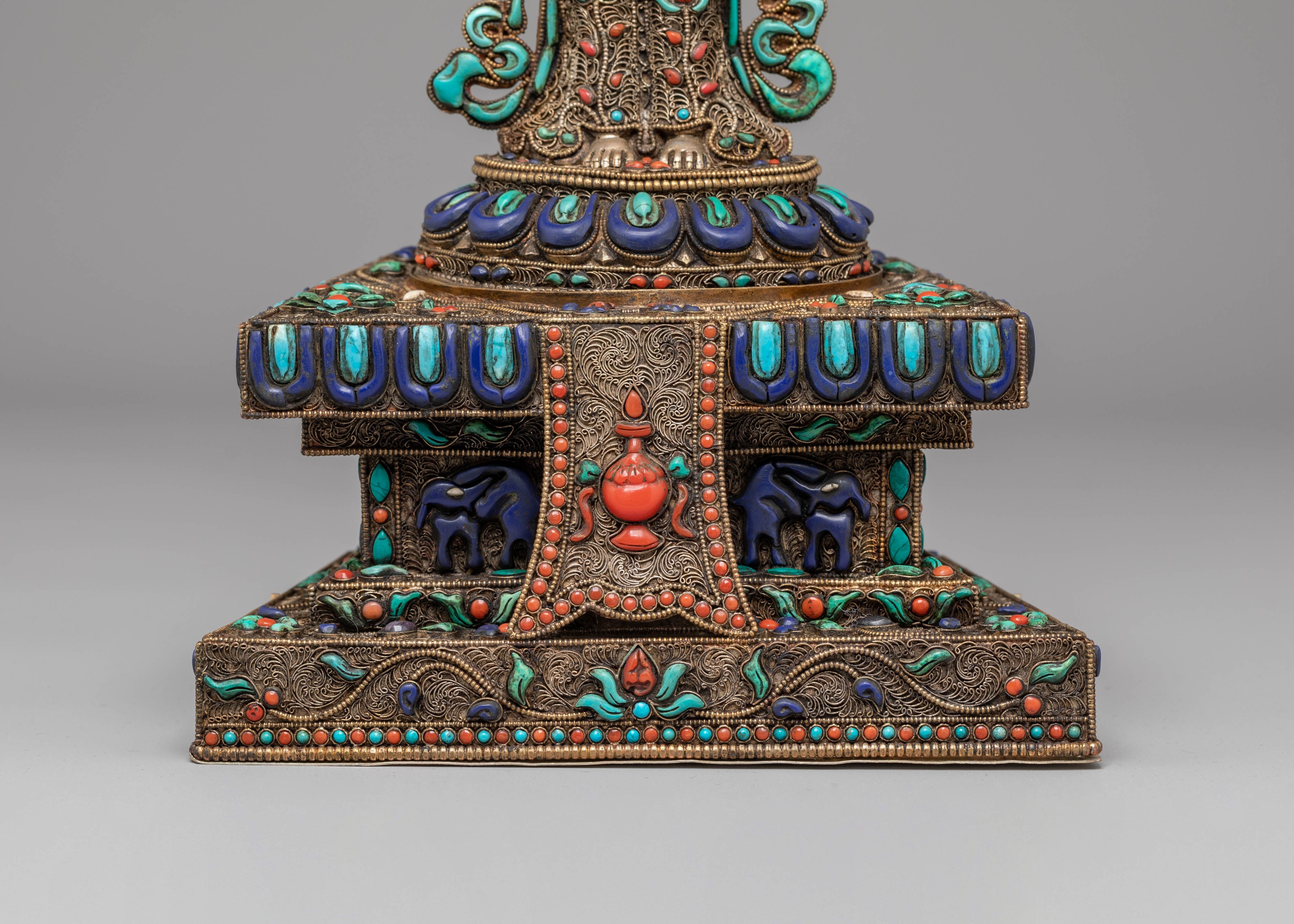 Divine Bodhisattva Standing Chenrezig Statue | Copper & Silver Plated Art