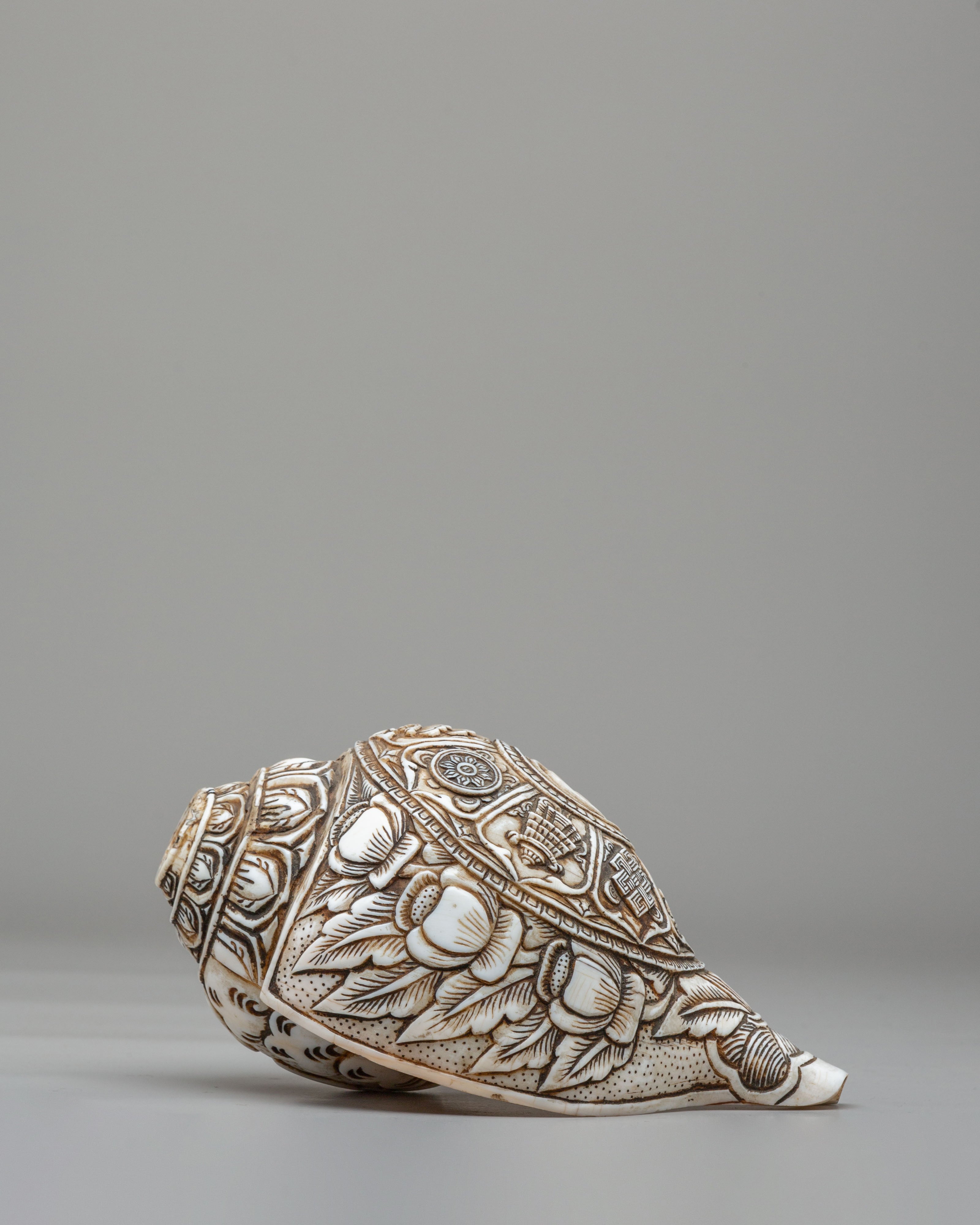 Auspicious Symbol Carved Conch | Perfect for Meditation & Spiritual Practices