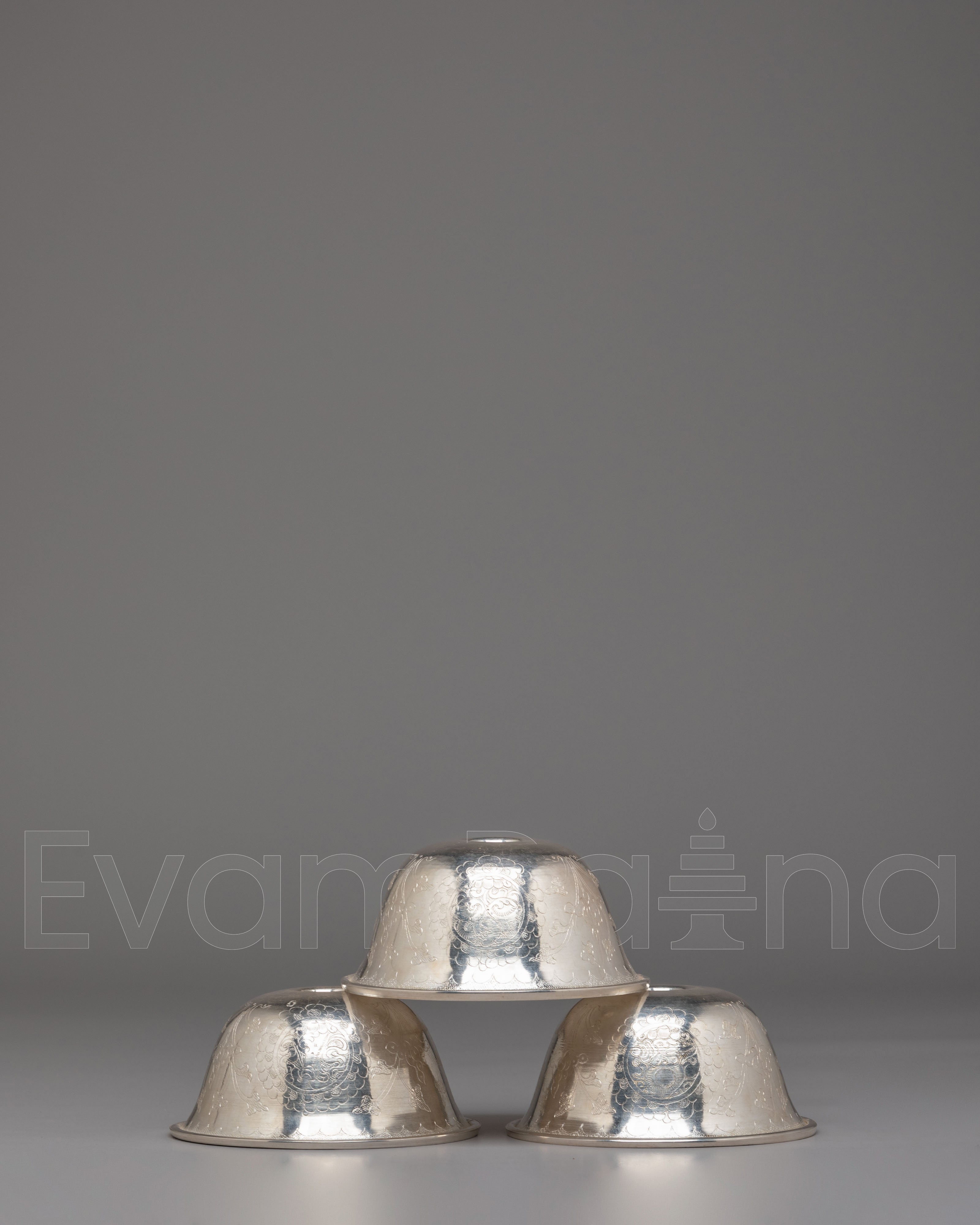 Silver Buddhist Offering Bowls Set