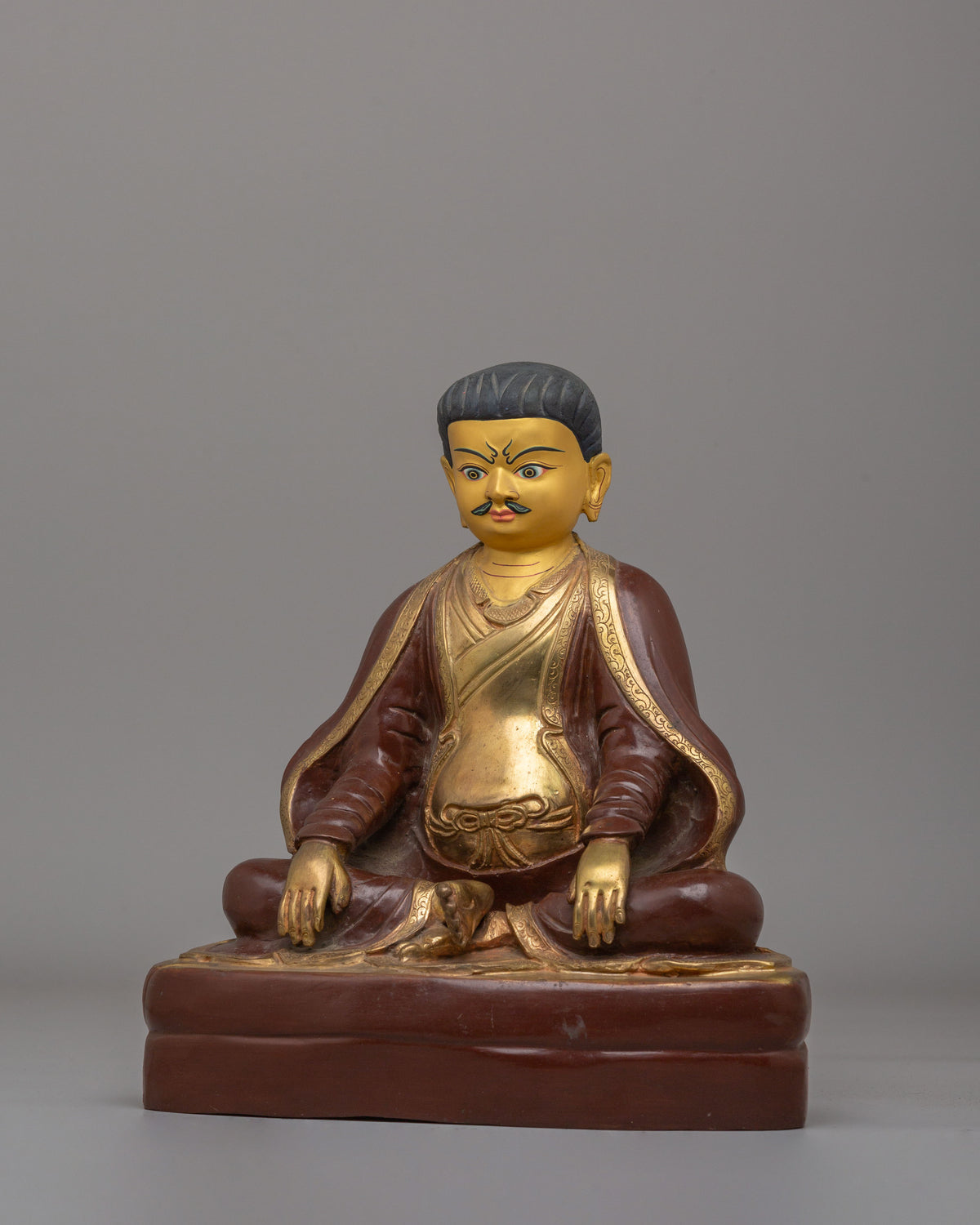 Buddhist Kagyu Master Marpha Sculpture | 24K Gold Plated Copper Deity