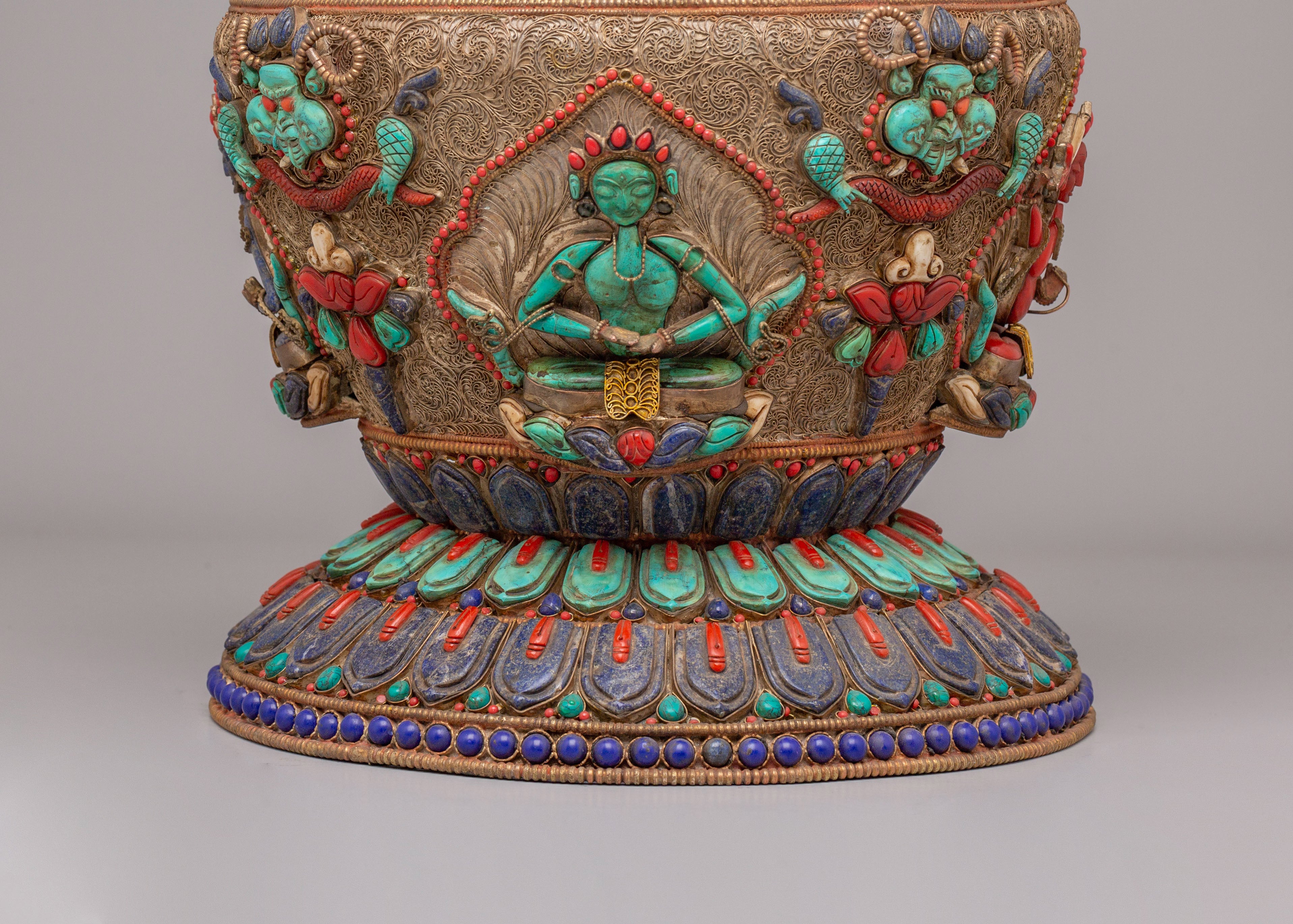 Dhupur Tibetan Rice Pot | Copper Body with Hand-Carved Deities