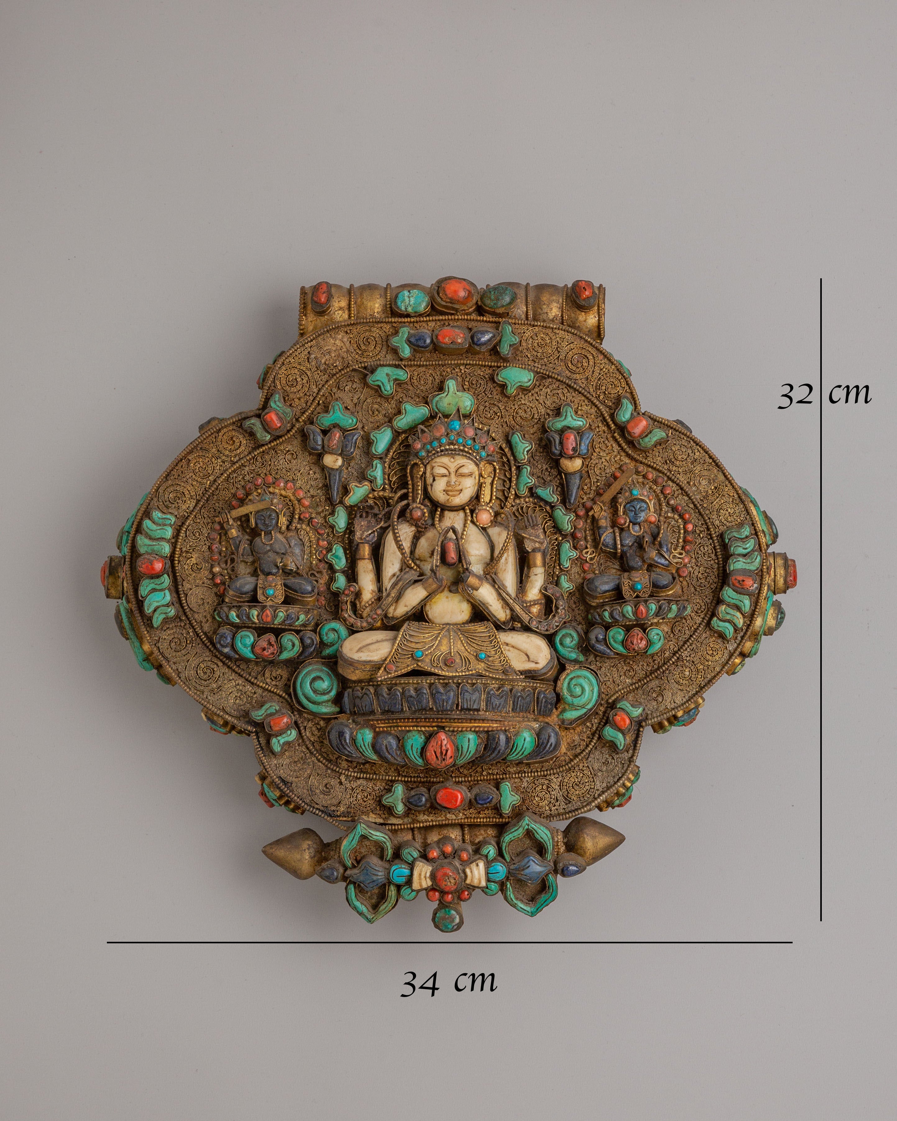 Chenrezig Tibetan Ghau Box Locket | Sacred Amulet Box for Meditation &amp; Ritual Use