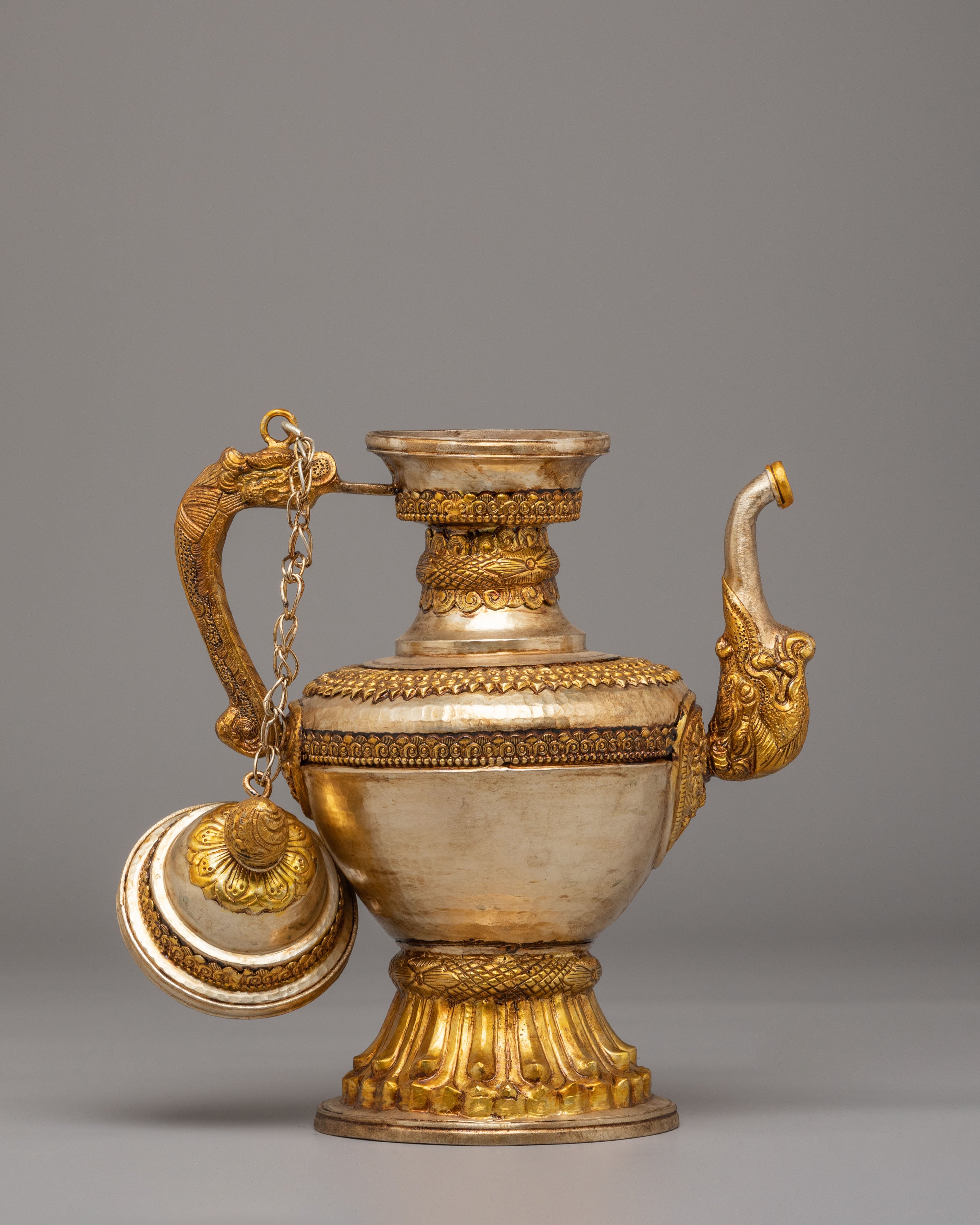 Decorative Tibetan Tea Vessel | Copper Silver Gold Plated Tea Vessel