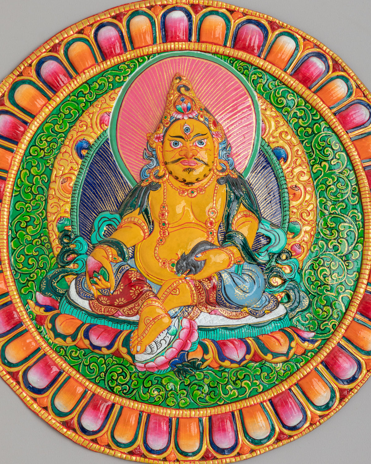 Dzambhala Altar Wall Hanging | Tibetan Copper Mandala | Spiritual Wealth Decor