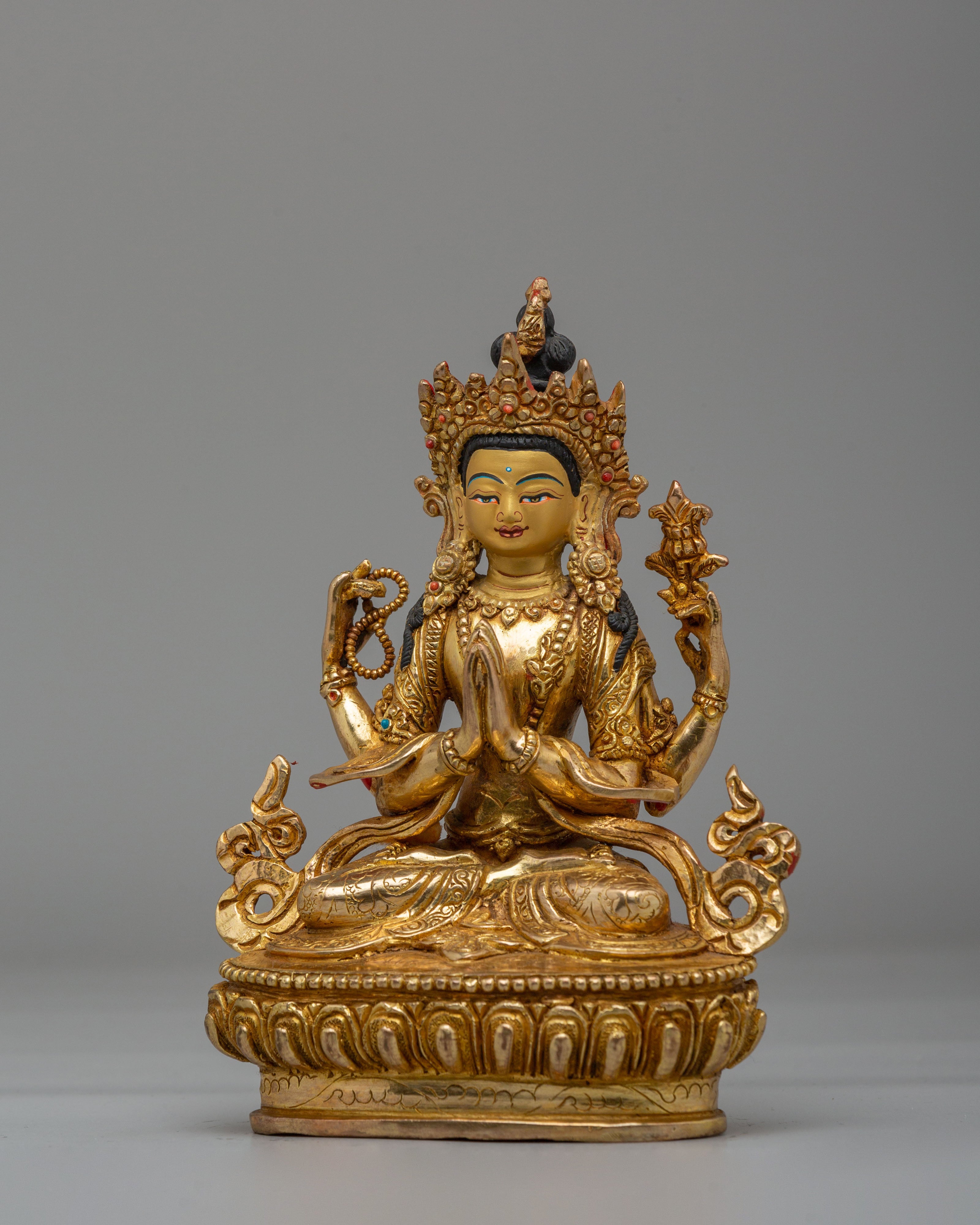 Handcrafted Chenrezig Statue | Tibetan Bodhisattva of Compassion Art