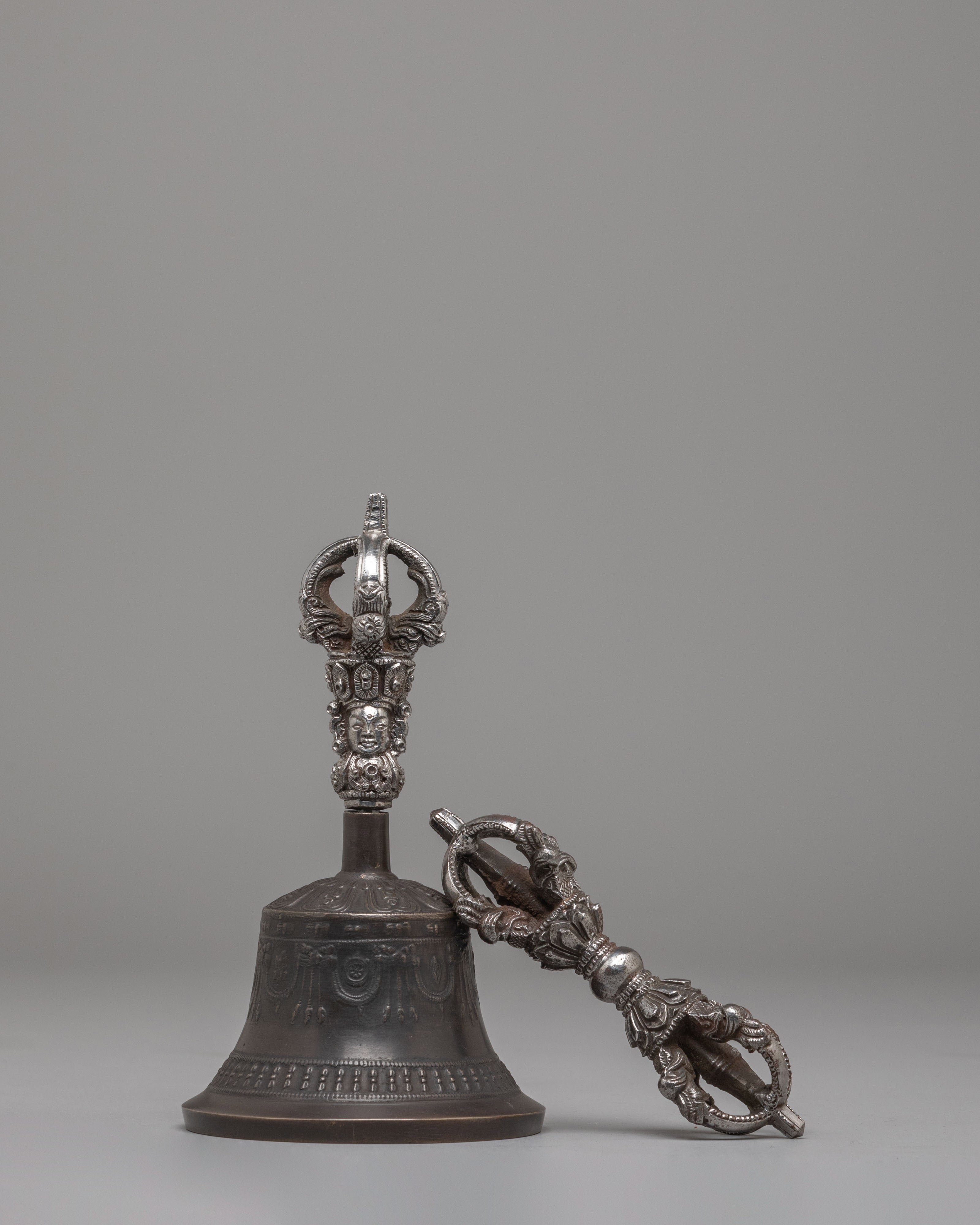 Sacred Buddhist Dorje Bell Set | Bronze Vajra and Bell Ritual Tool