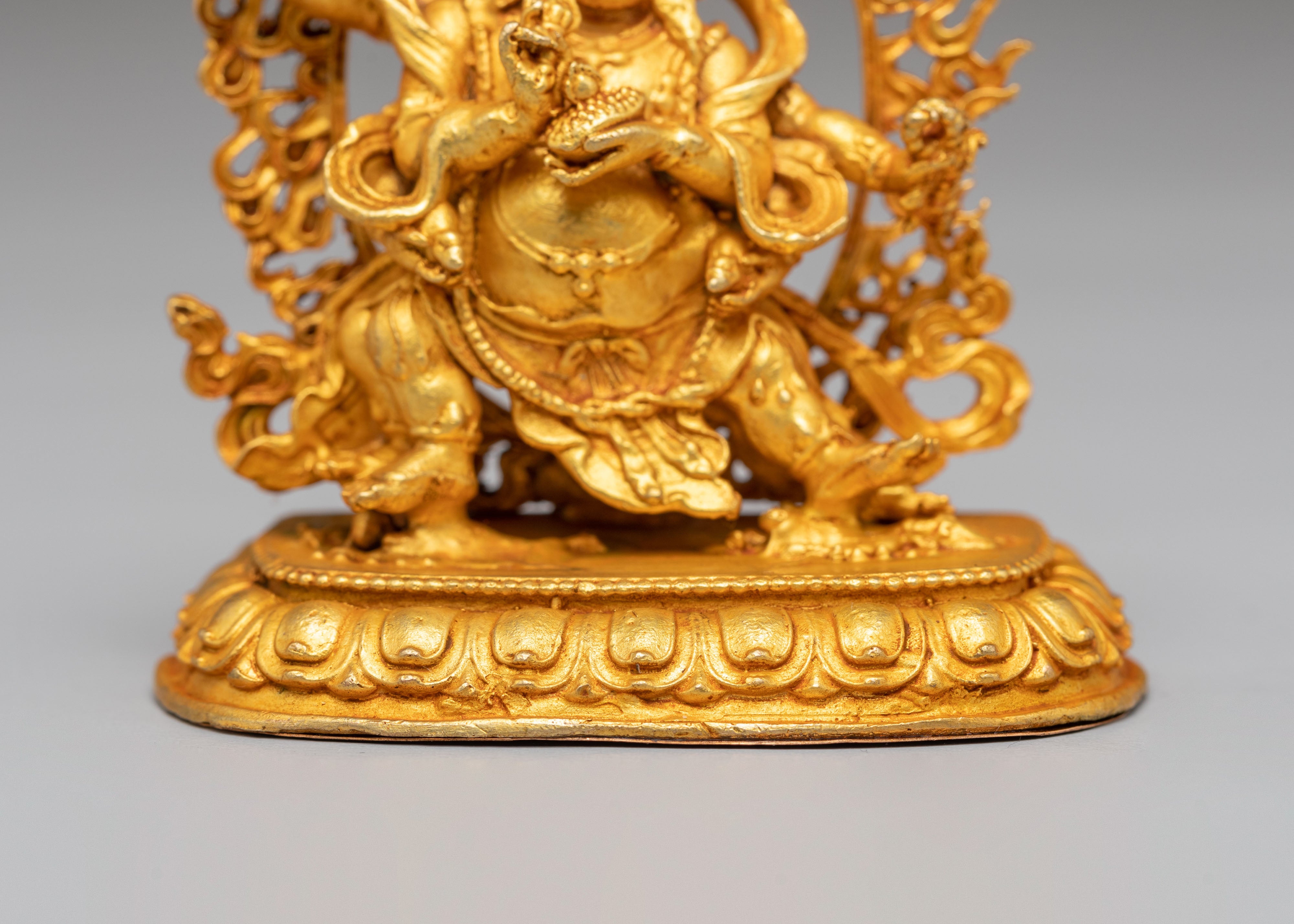Red Dzambhala Wealth Deity Statue | Gold Plated Copper Deity