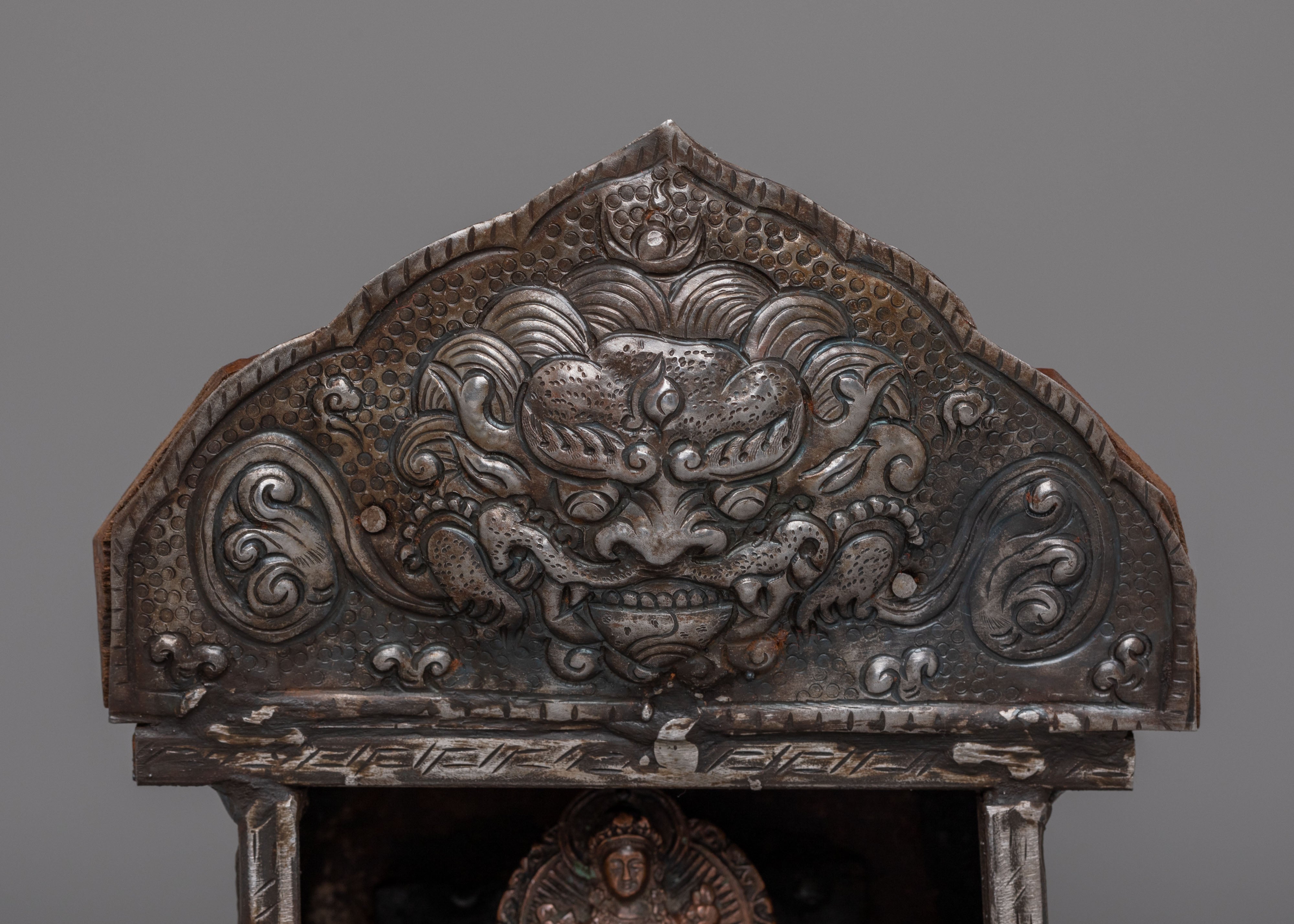 Himalayan Altar Box with Statue | Sacred Ritual Storage for Meditation