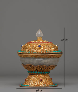 Spiritual Buddhist Rice Pot | Electro Gold-Plated Copper with Coral & Turquoise