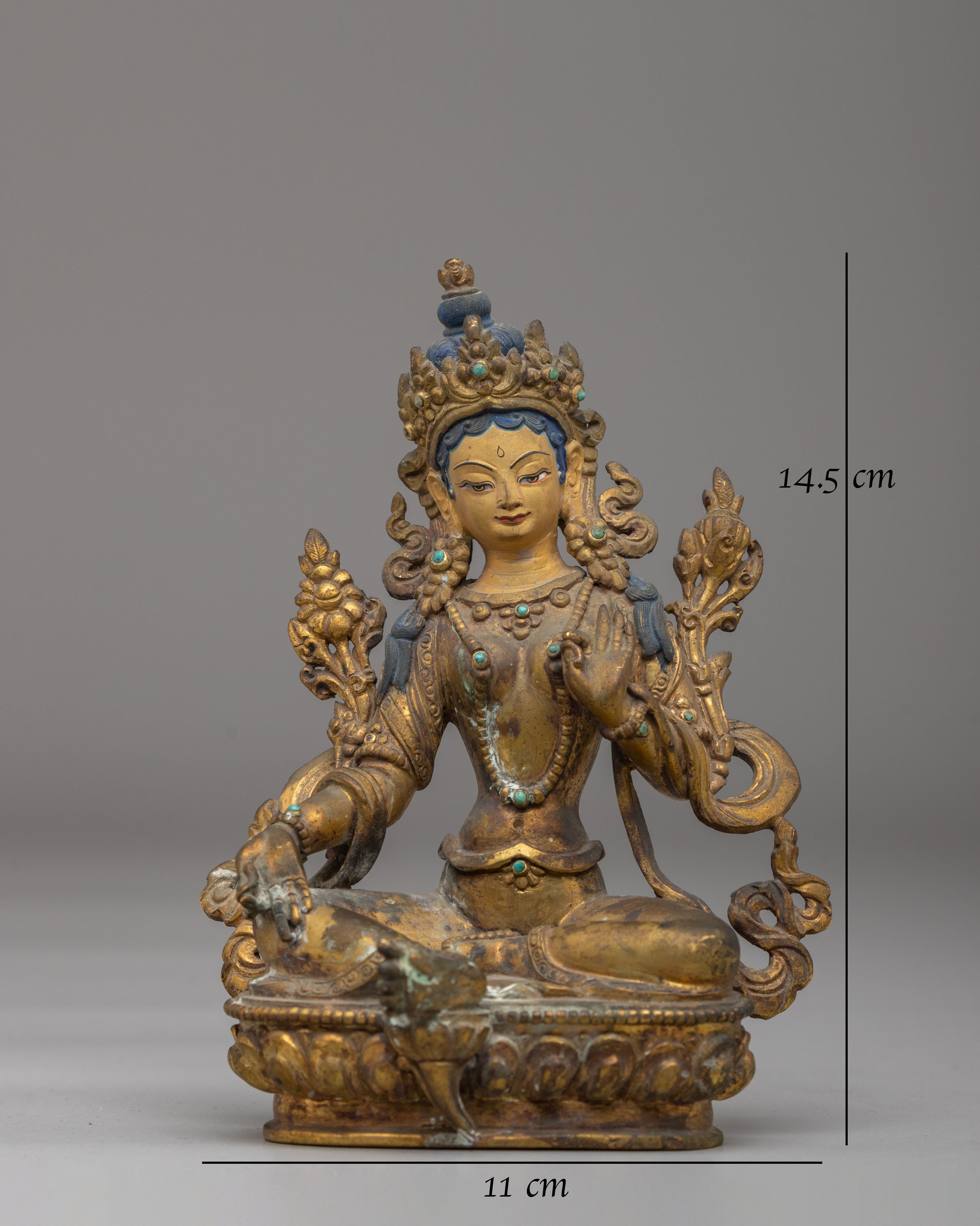 Himalayan Green Tara Altar Statue | Handmade Figurine for Spiritual Decor