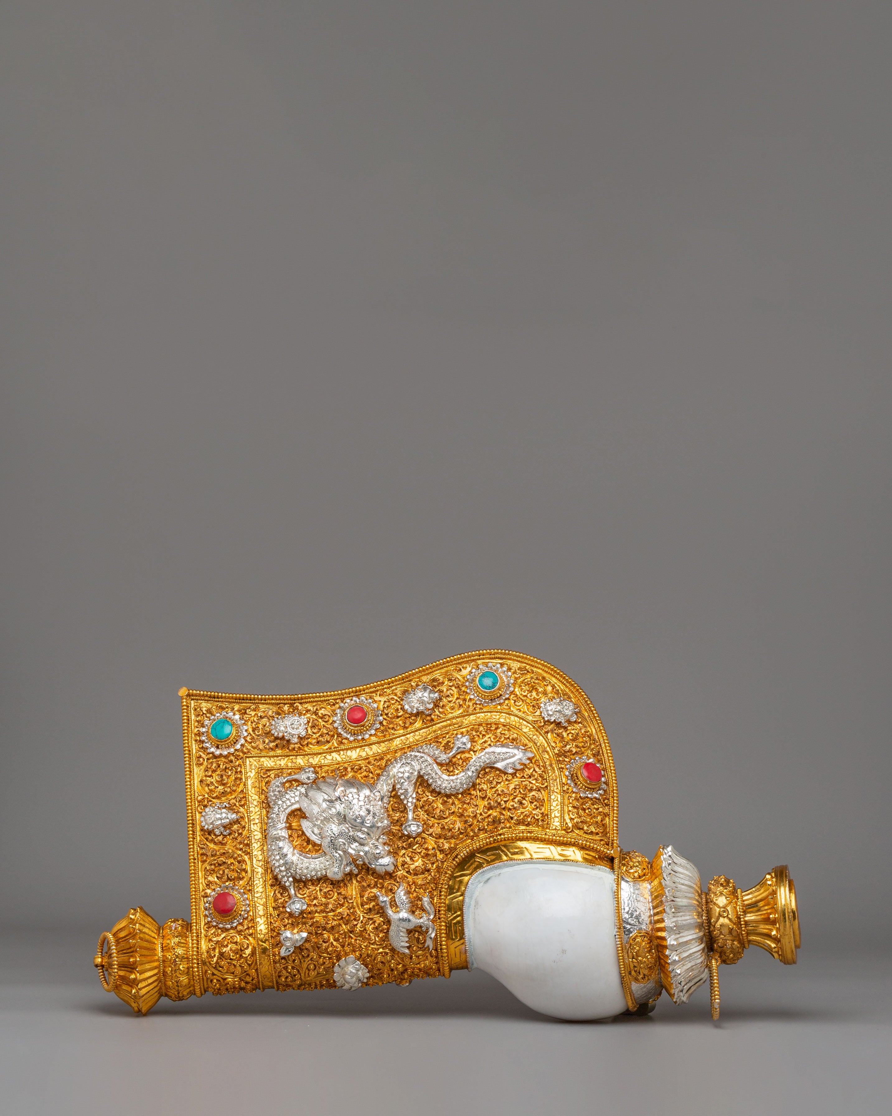 Sacred Conch Shell With Dragon Motif | Buddhist Ritual Conch