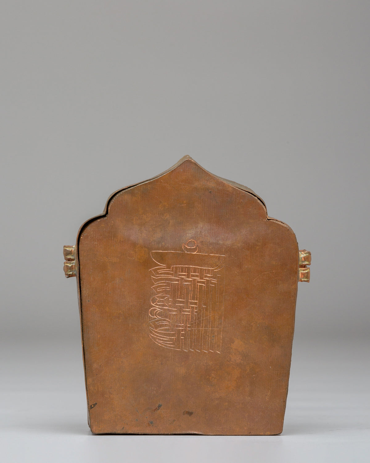 Himalayan Buddhist Altar Ghau Box | Copper Bronze Shrine Box