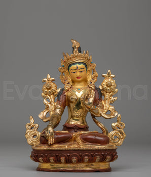Traditional Tibetan Green Tara Statue | Handcrafted Goddess Sculpture for Meditation