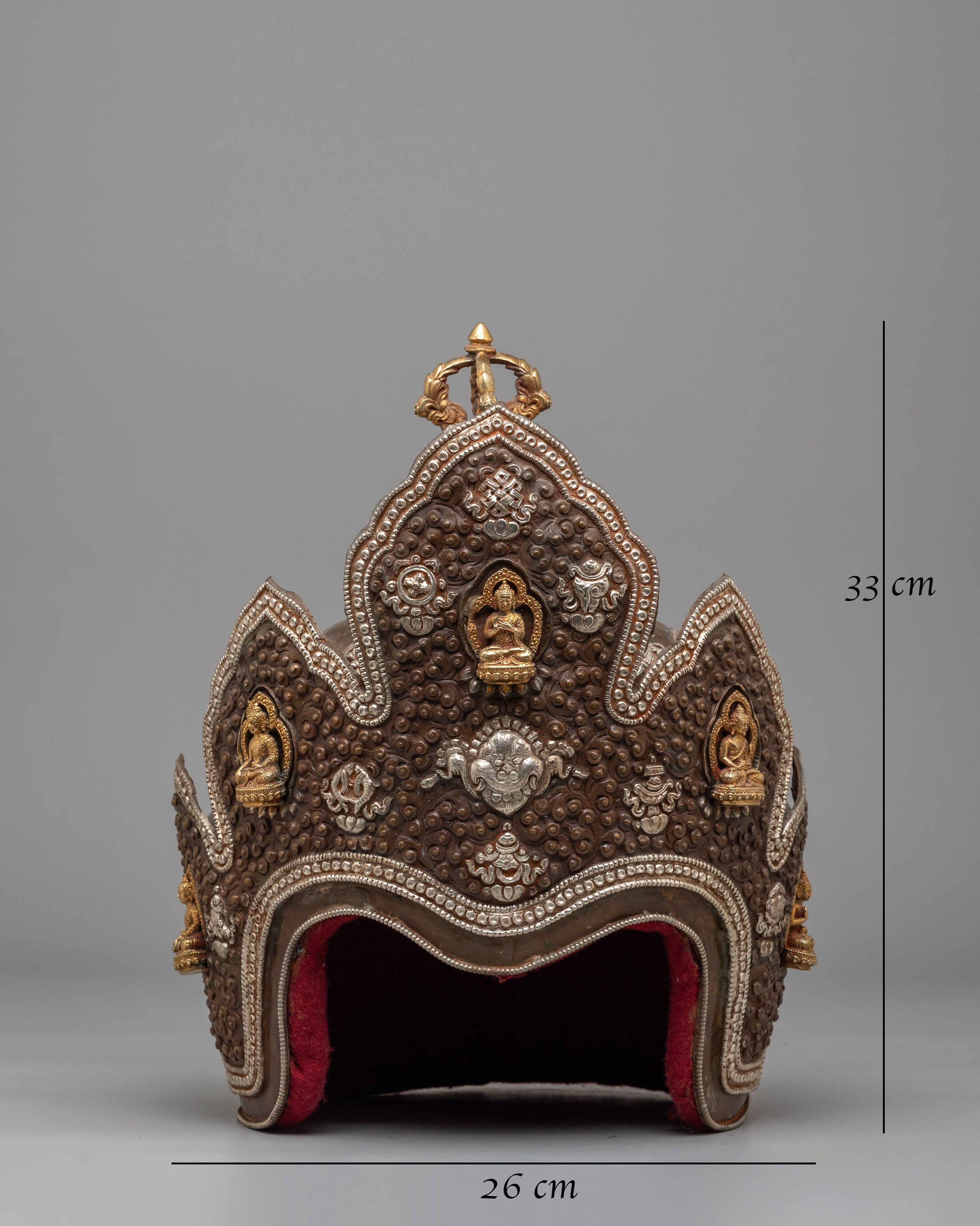 Ritual Five Dhyani Buddha Crown | Traditional Buddhist Headwear for Meditation