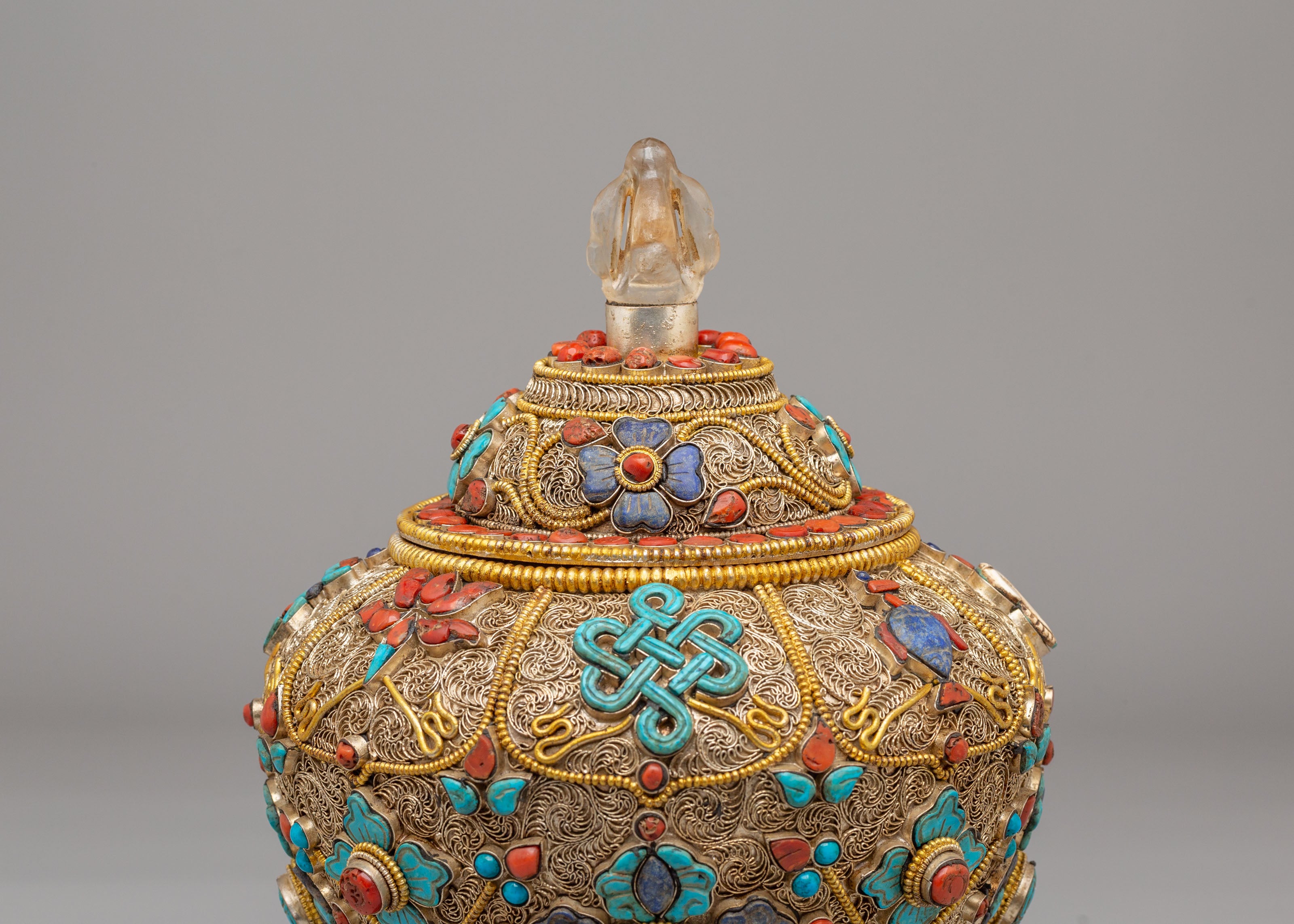 Traditional Offering Rice Pot | Filigree Silver Buddhist Vessel