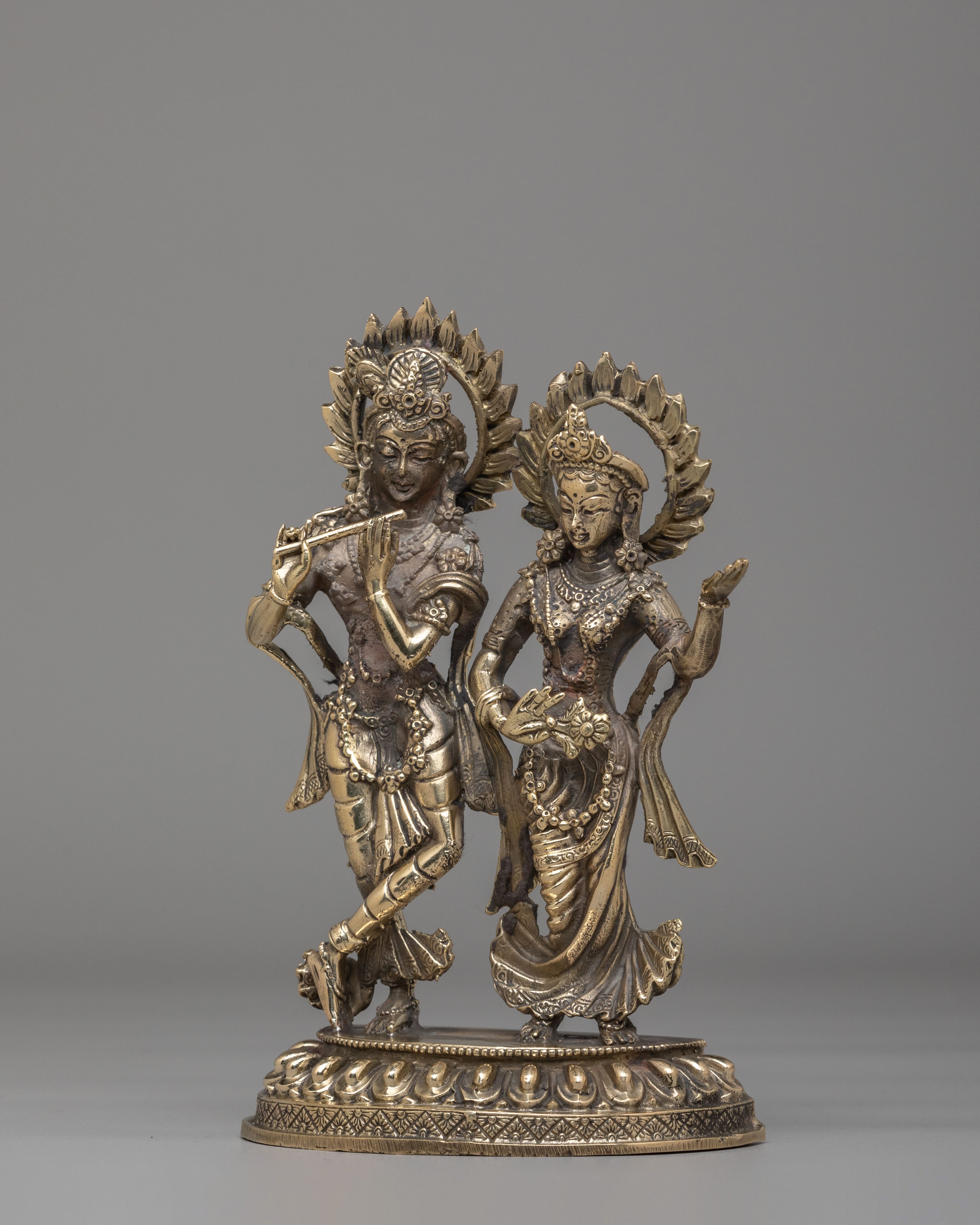 Spiritual Krishna And Radha Statue | Brass Hindu Deity Sculpture