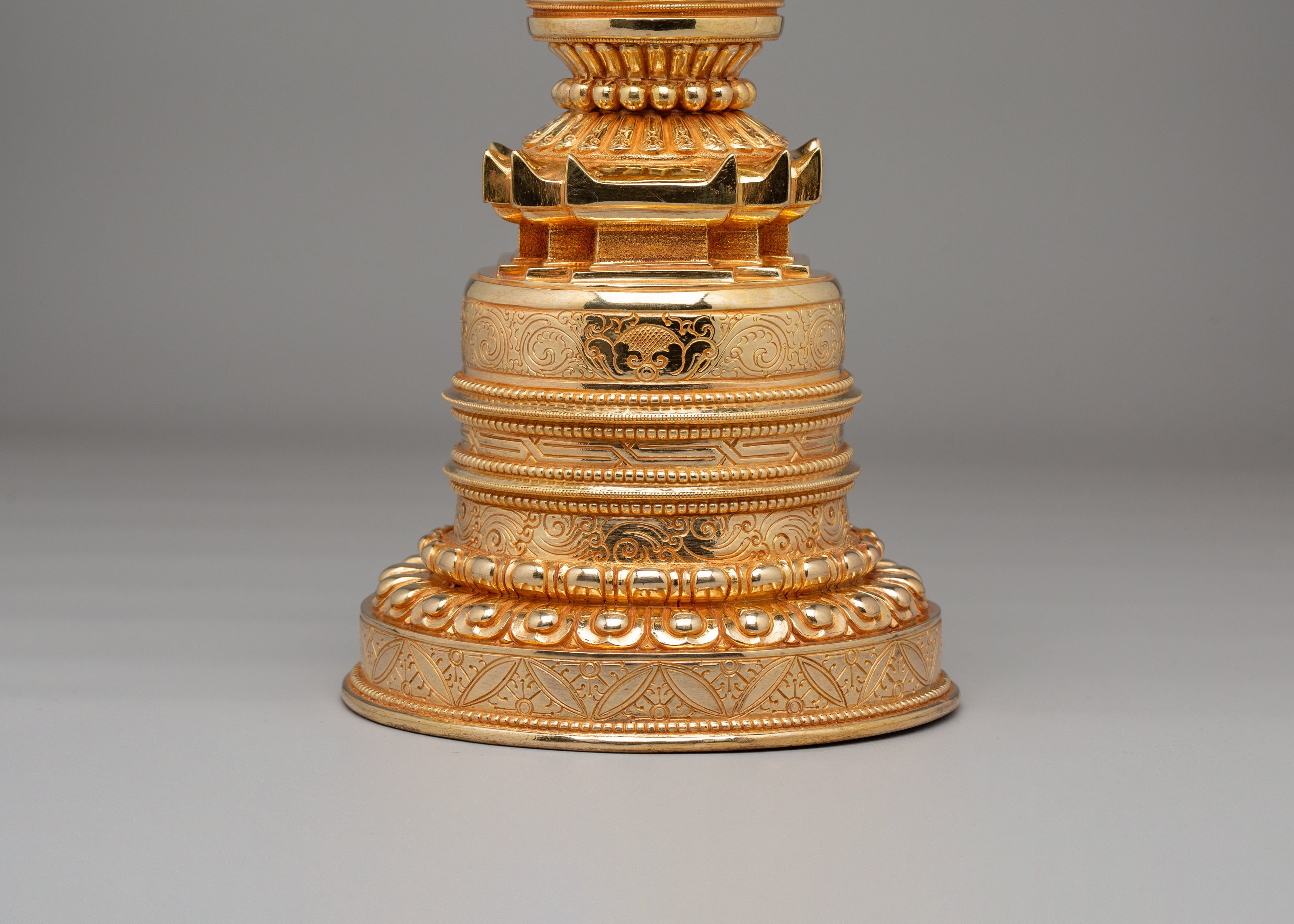 Tibetan Sacred Kadampa Stupa | Handcrafted Copper Sculpture with 24K Gold Plating