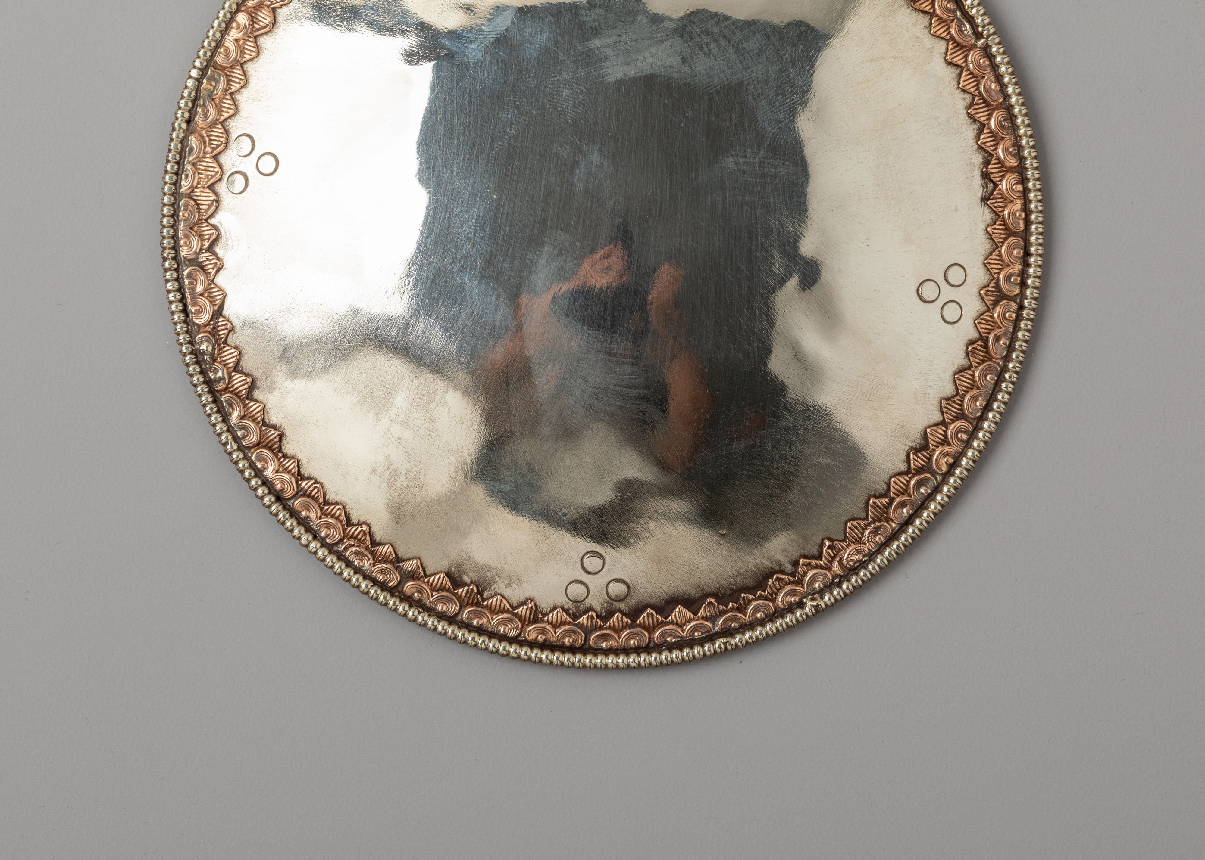 Decorative Tibetan Mirror for Altar | White Metal Mirror Wall Hanging