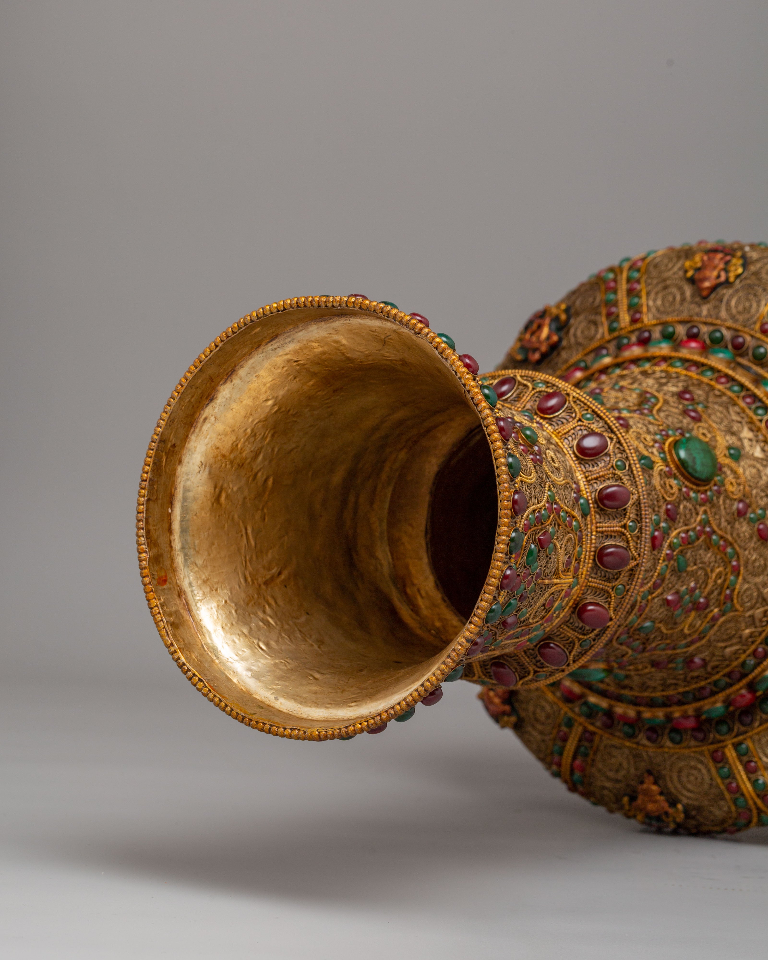 Traditional Flower Vase | Copper Gemstone Buddhist Altar Decor