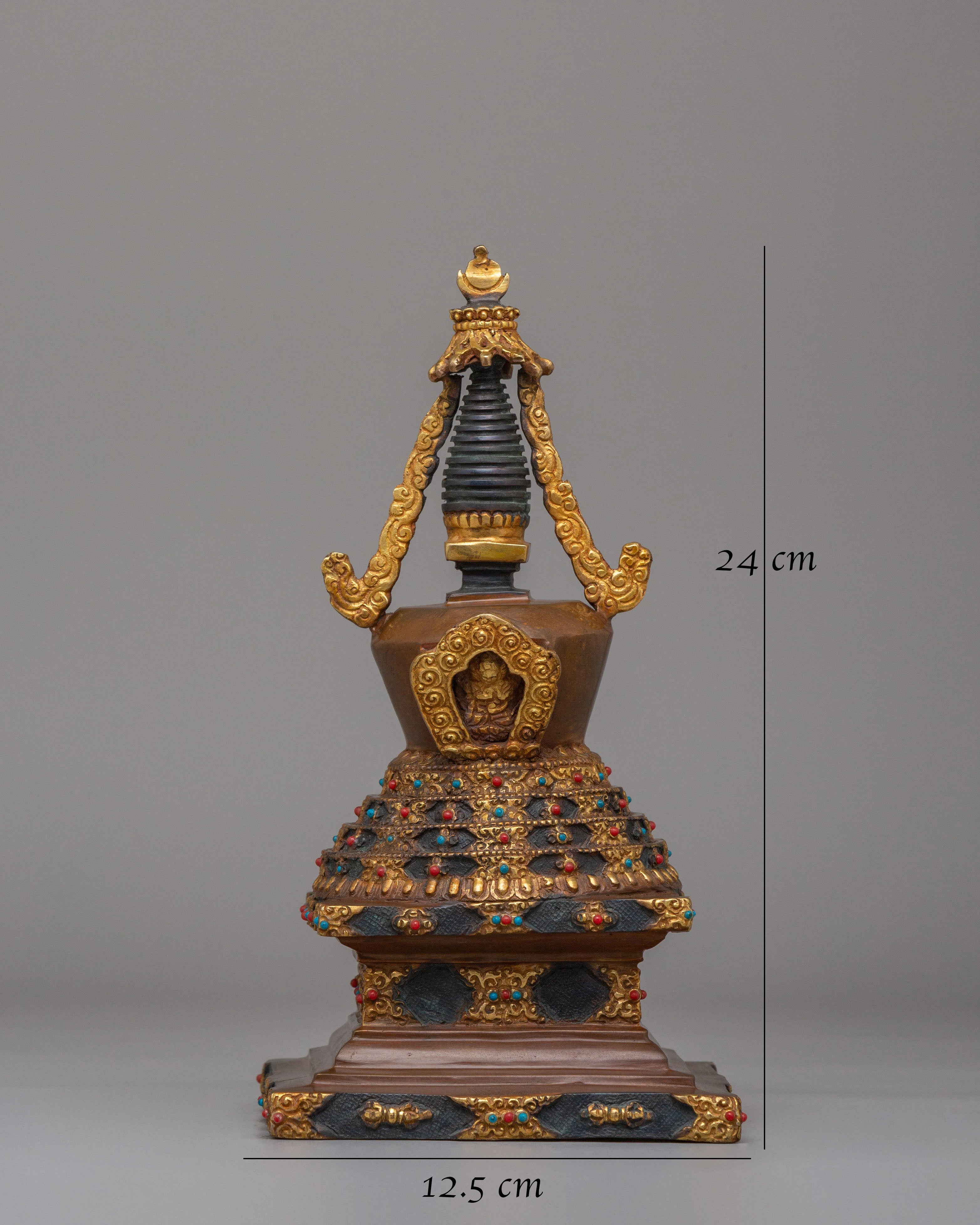 Sacred Lotus Blossom Stupa for Altar | Handcrafted Buddhist Shrine Decor