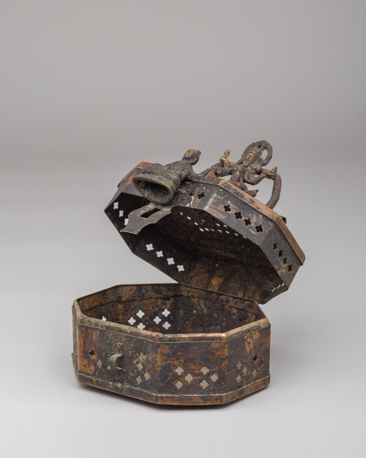 Jewellery Box With Buddhist Deity Carvings | Handcrafted Brass Copper Box