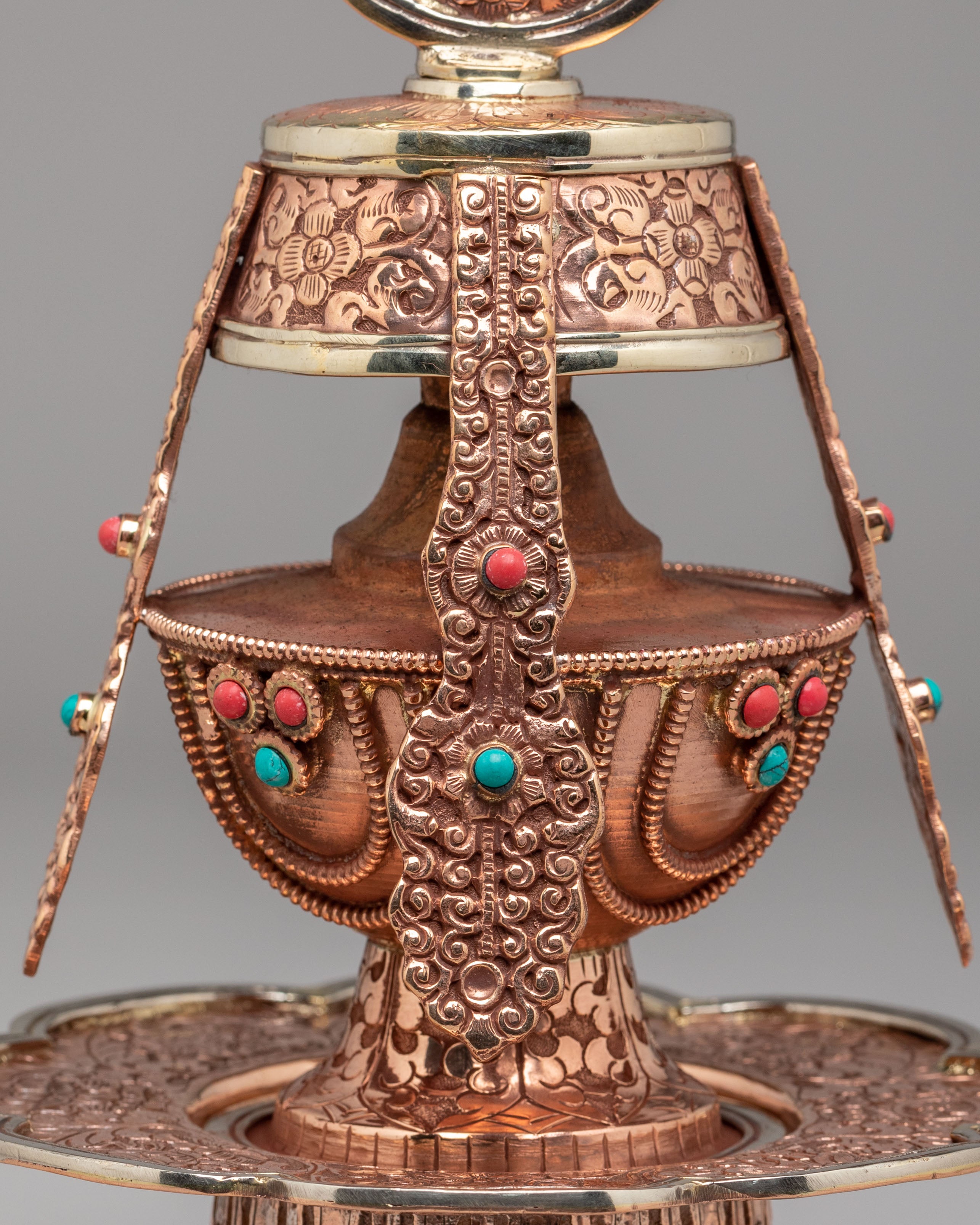 Spiritual Long Life Vase | Handcrafted Copper Vase with Gemstones
