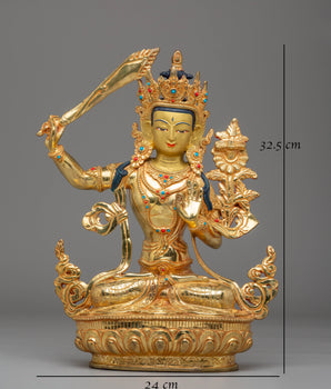 Handcrafted Manjushri Copper Statue | Tibetan Wisdom Deity Sculpture