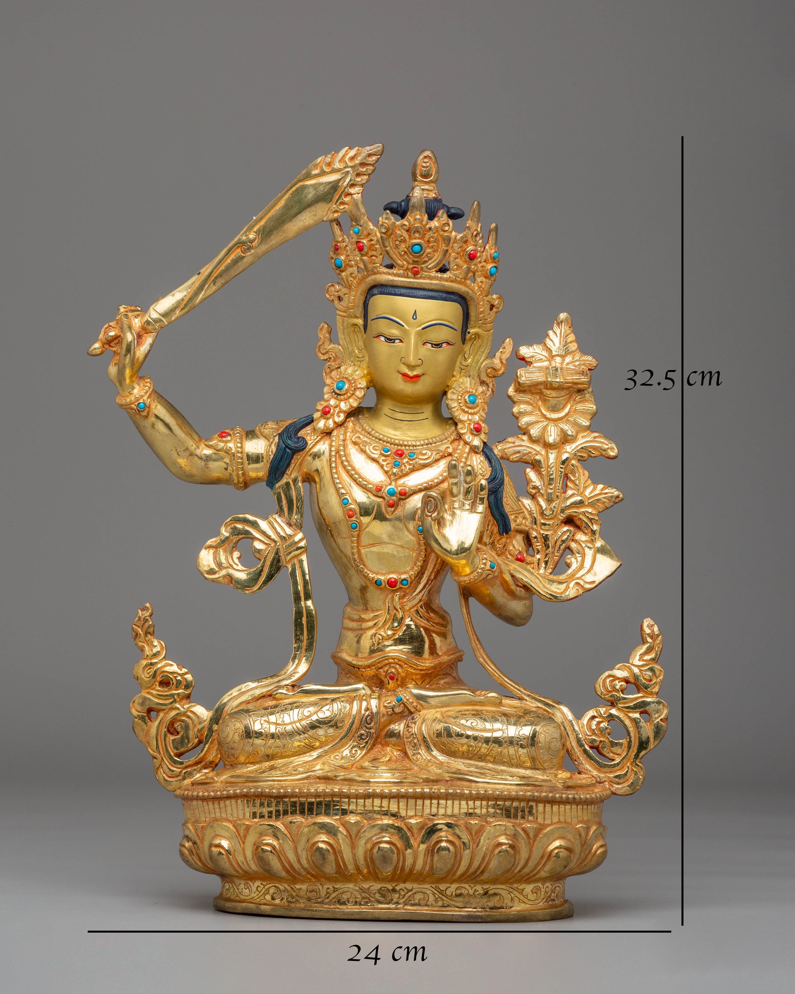 Handcrafted Manjushri Copper Statue | Tibetan Wisdom Deity Sculpture