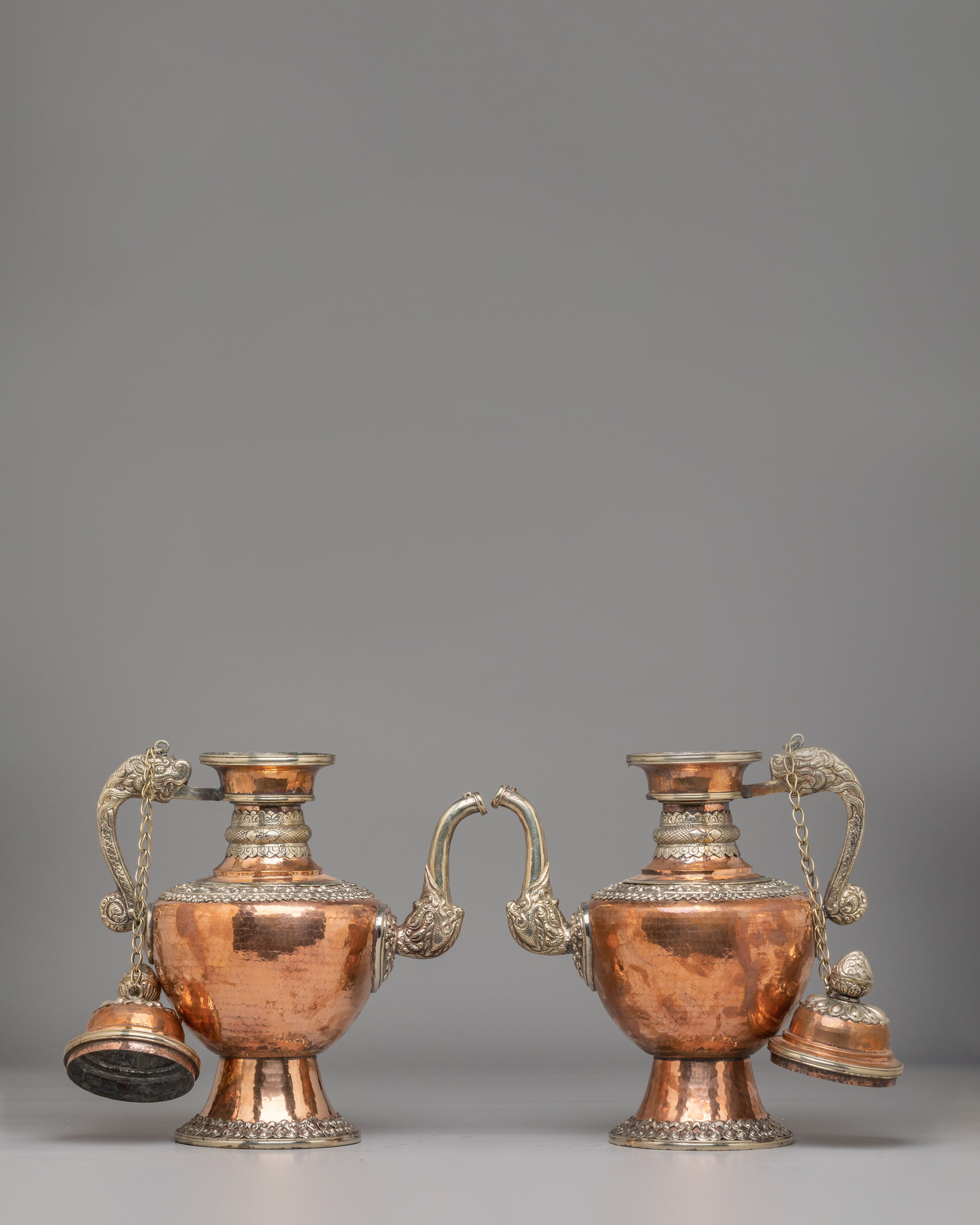 Himalayan Sacred Tea Pot Set | Handcrafted Copper and White Metal Vessels