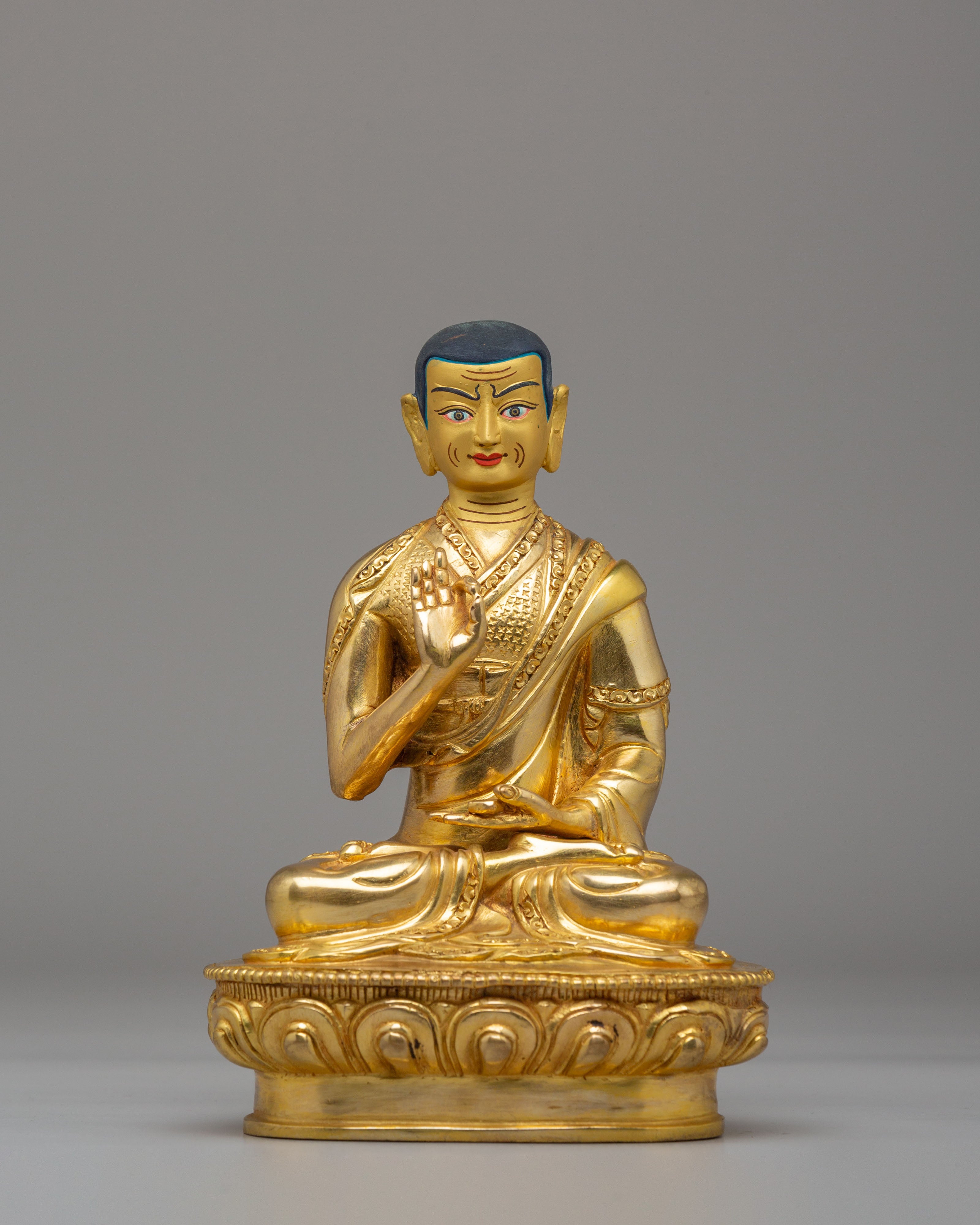Buddhist Lama Tsongkhapa Set Statue | 24K Gold Plated Buddhist Sculpture