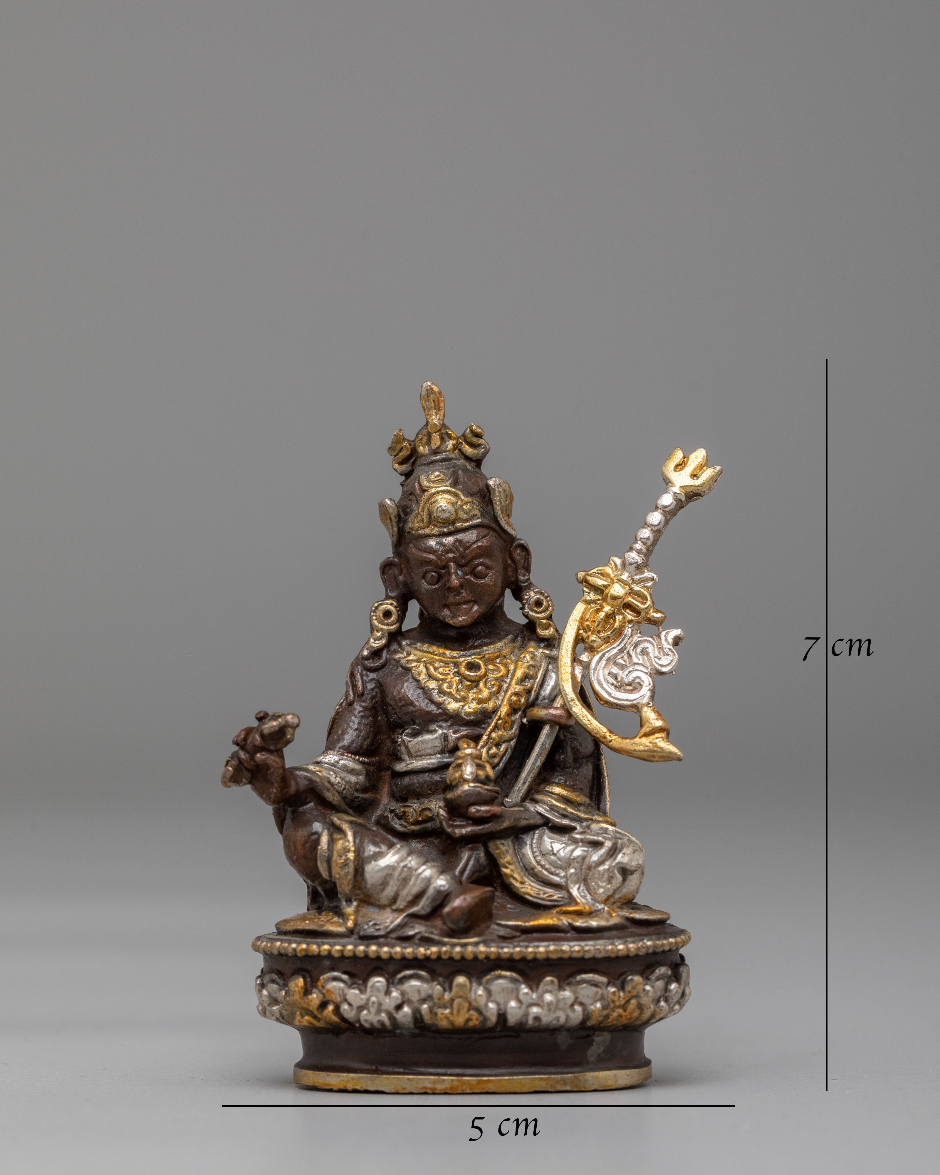 Guru Rinpoche Spiritual Protection Statue | Oxidized Copper Body with Electro Gold &amp; Silver Plating
