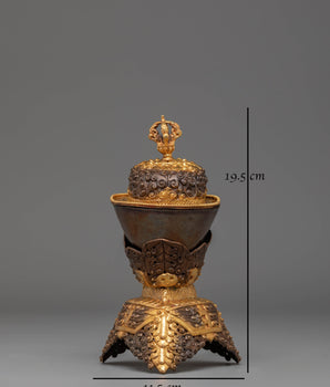 Handmade Kapala Sacred Ritual Set | Gold Plated Tibetan Offering Set