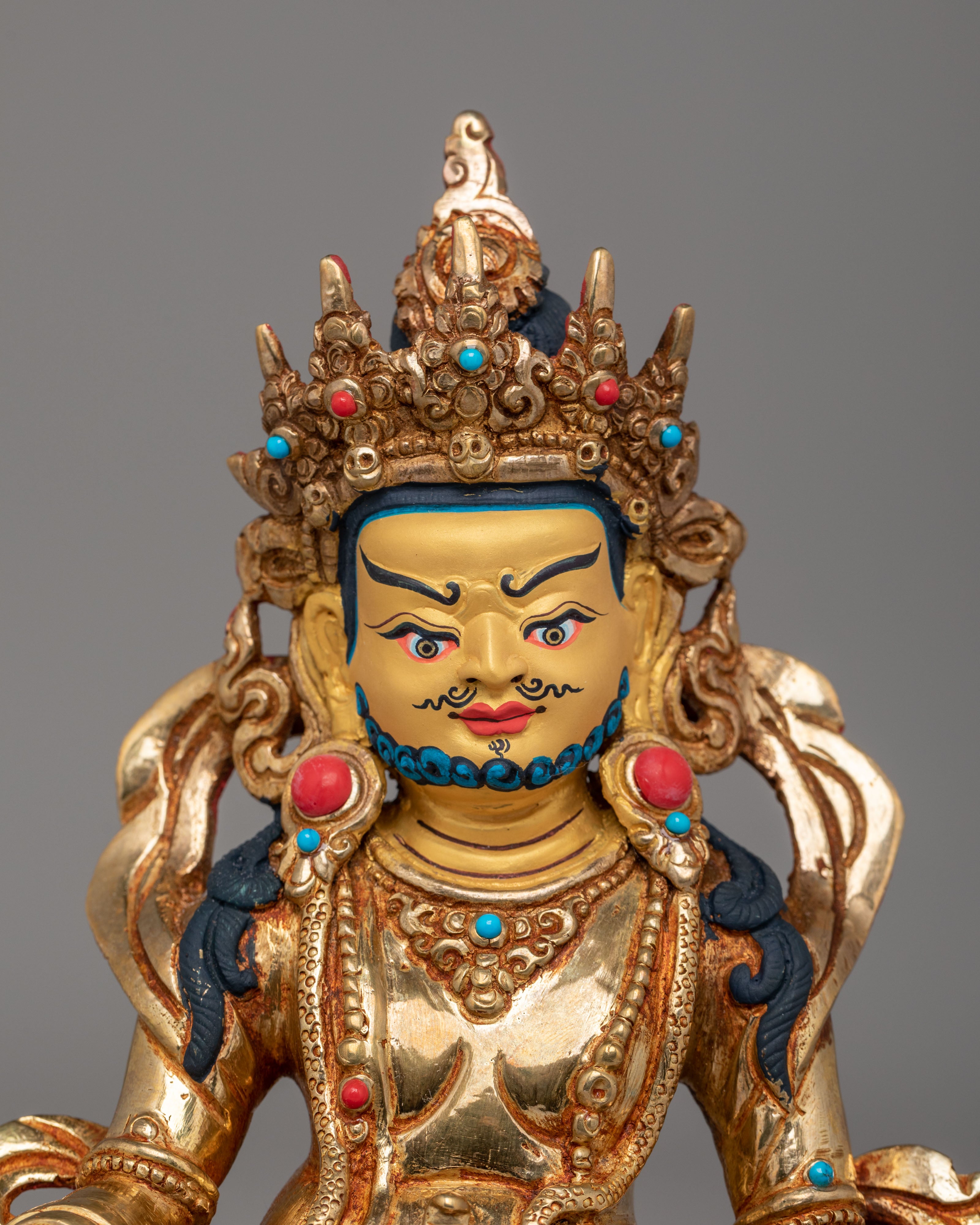 Handcrafted Dzambhala Altar Sculpture | 24K Gold Plated Tibetan Wealth Deity Statue
