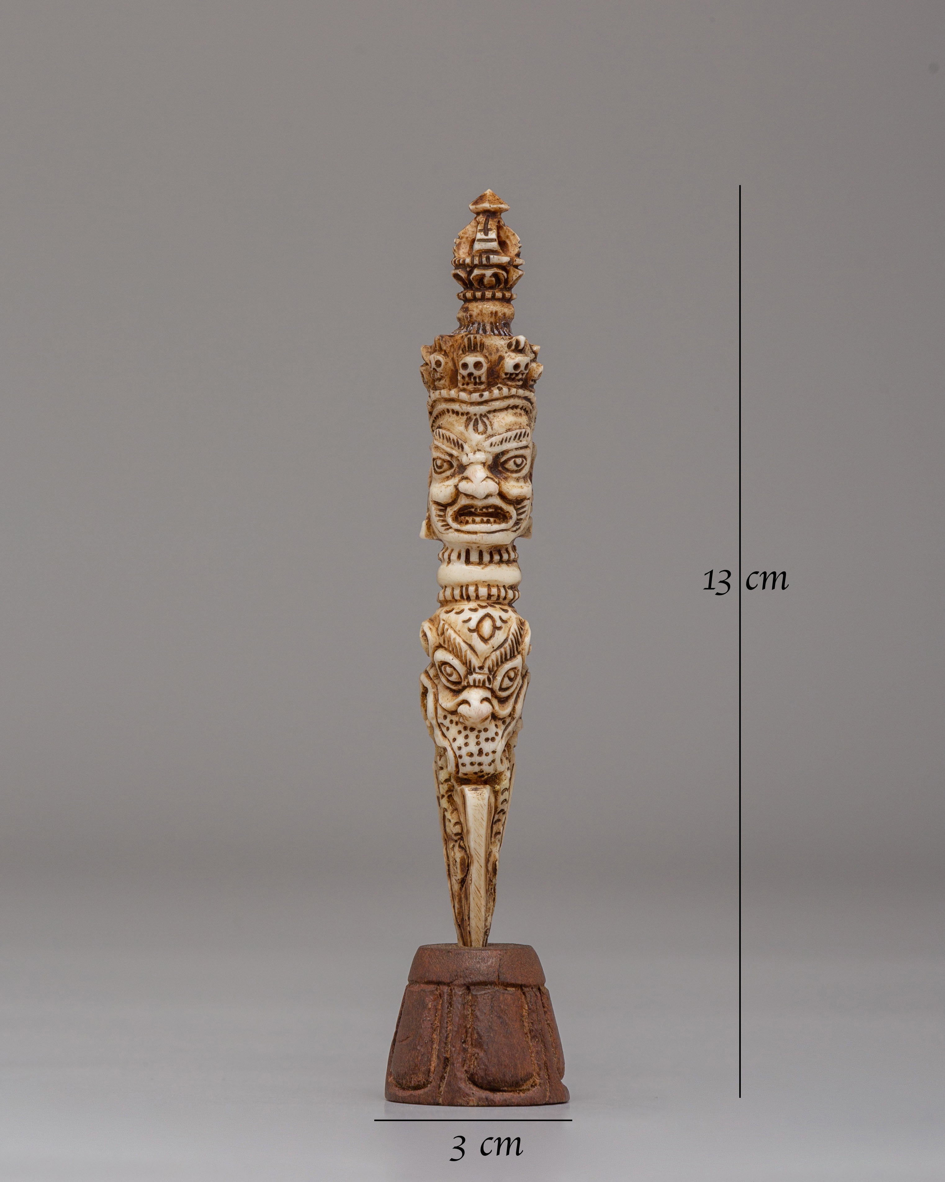 Spiritual Mahakala Engraved Phurba | Hand-Carved Buffalo Bone Ritual Dagger