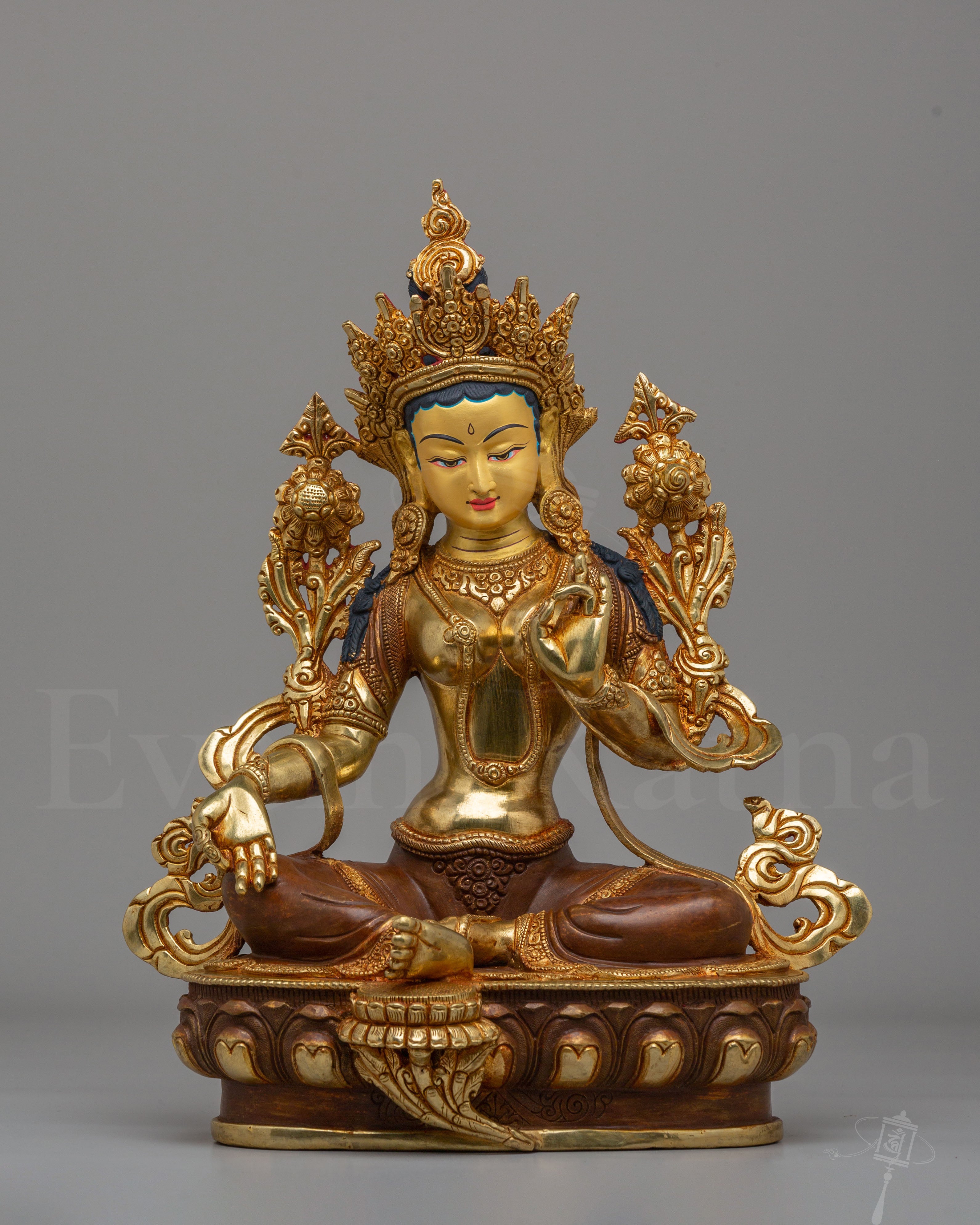 Handcrafted Green Tara Bodhisattva Sculpture