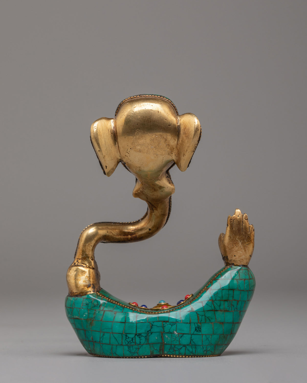 Spiritual Hindu Deity Ganesh Sculpture | Gemstone Embellished Brass Statue