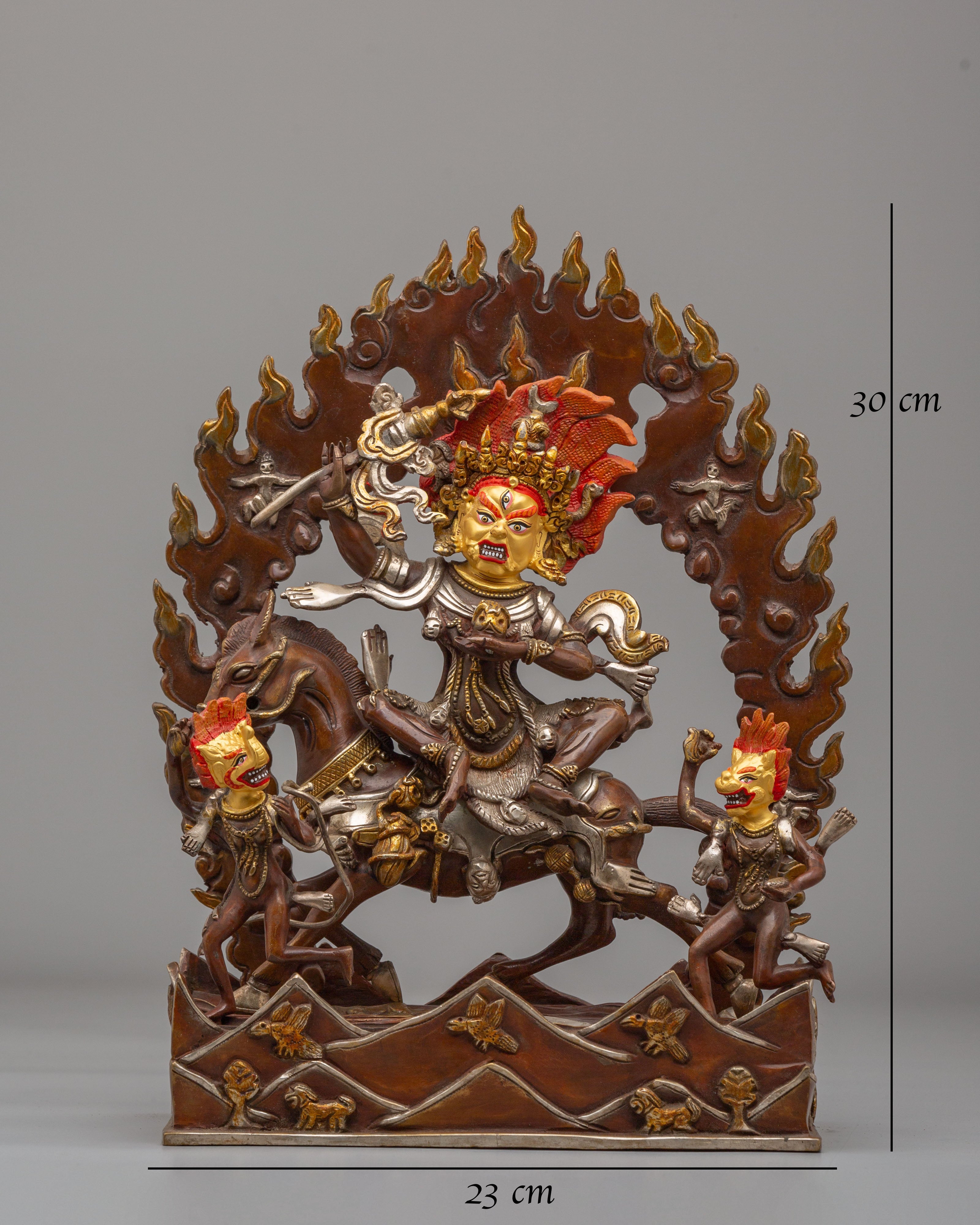 Palden Lhamo Wrathful Deity Statue | 24K Gold Plated Tibetan Protector Sculpture