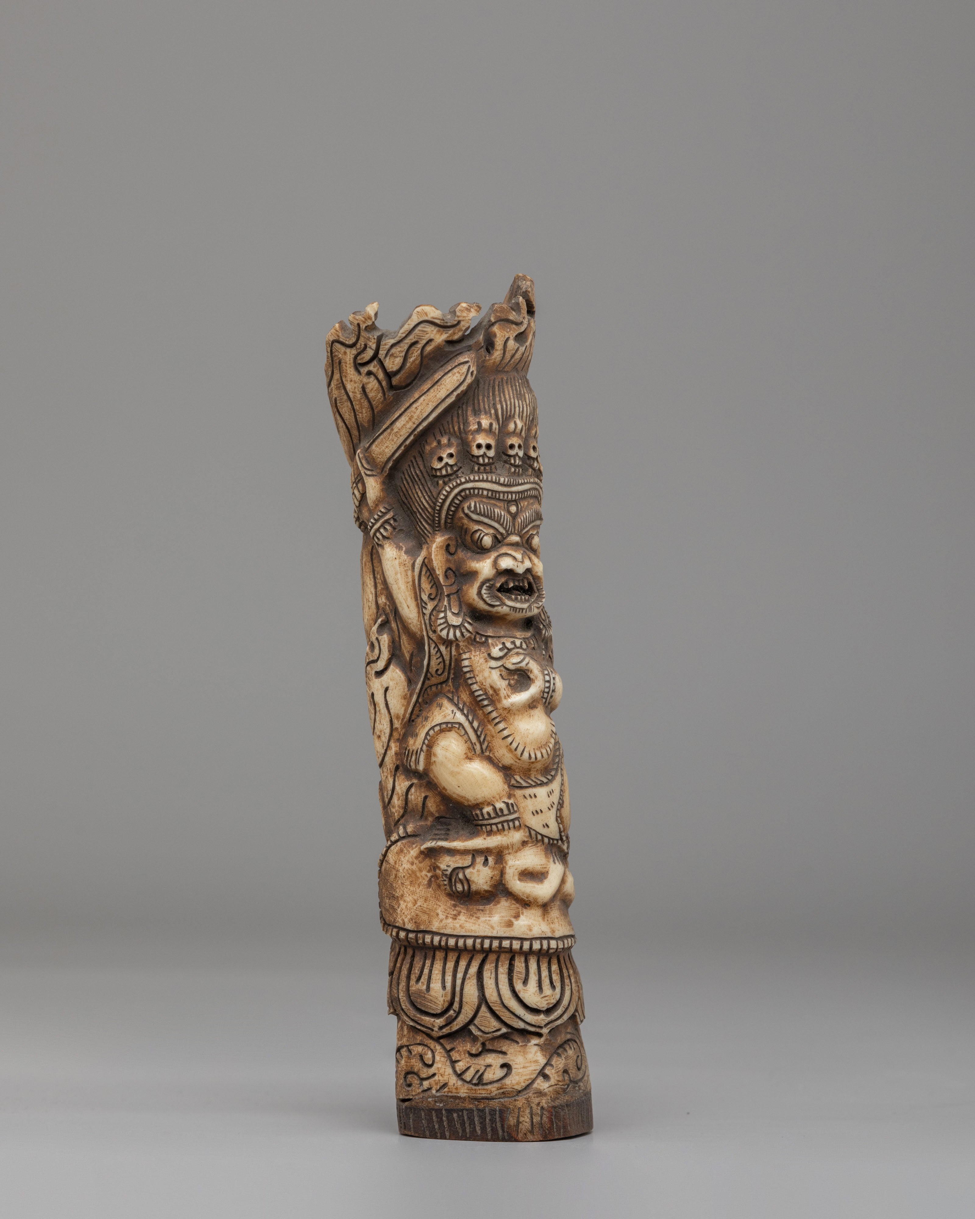 Sacred Mahakala Bone Stamp | Hand Carved Buffalo Bone Decor